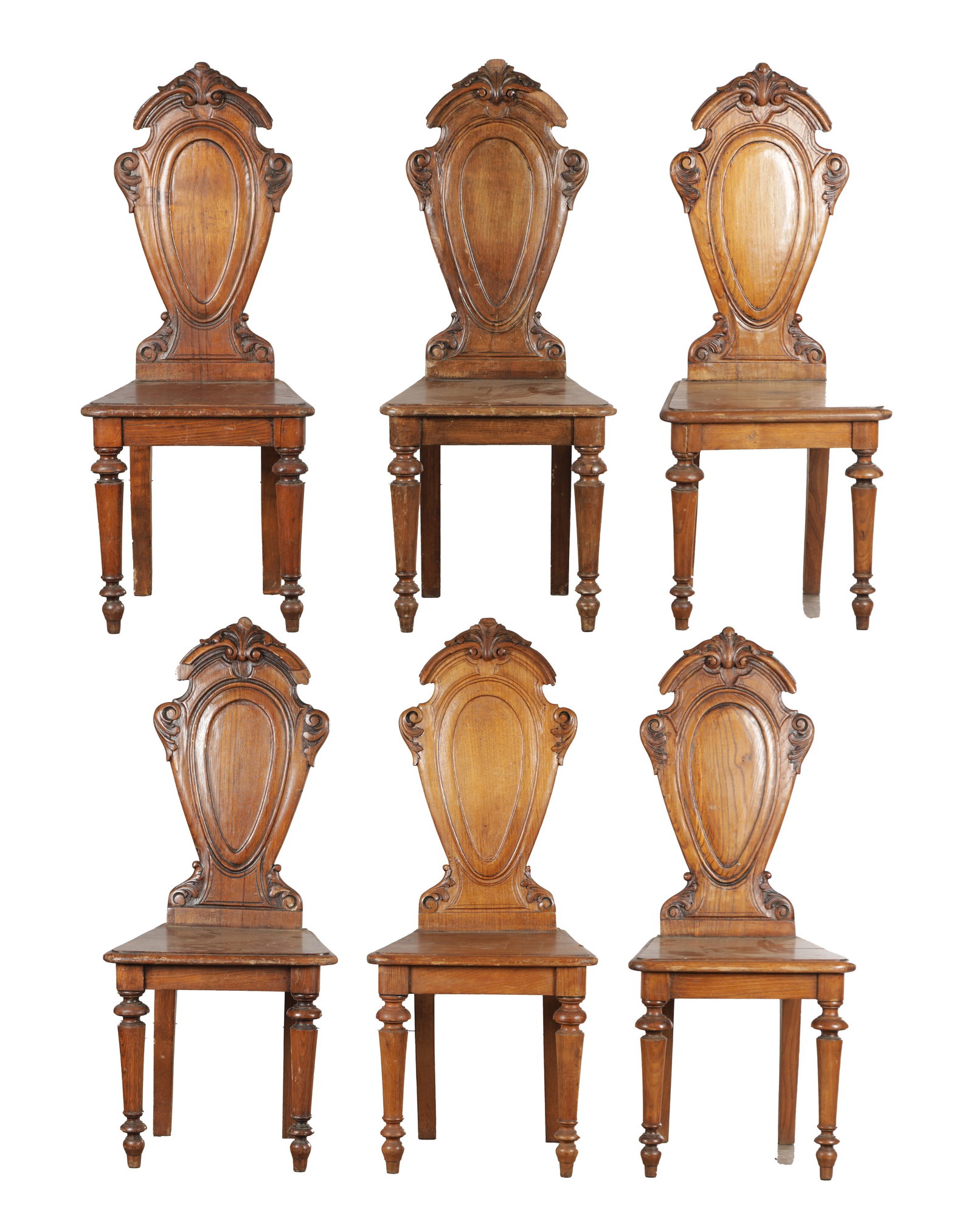 A SET OF SIX LATE 19TH CENTURY OAK HALL CHAIRS (1 of 5)