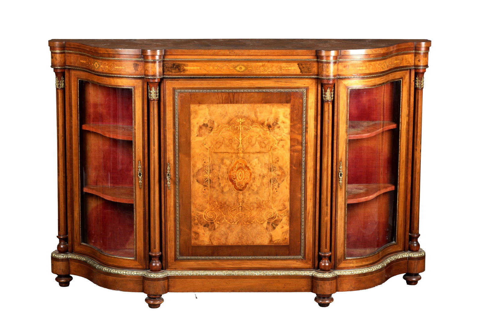 VICTORIAN BURR WALNUT INLAID CREDENZA WITH ORMOLU MOUNTS (1 of 8)