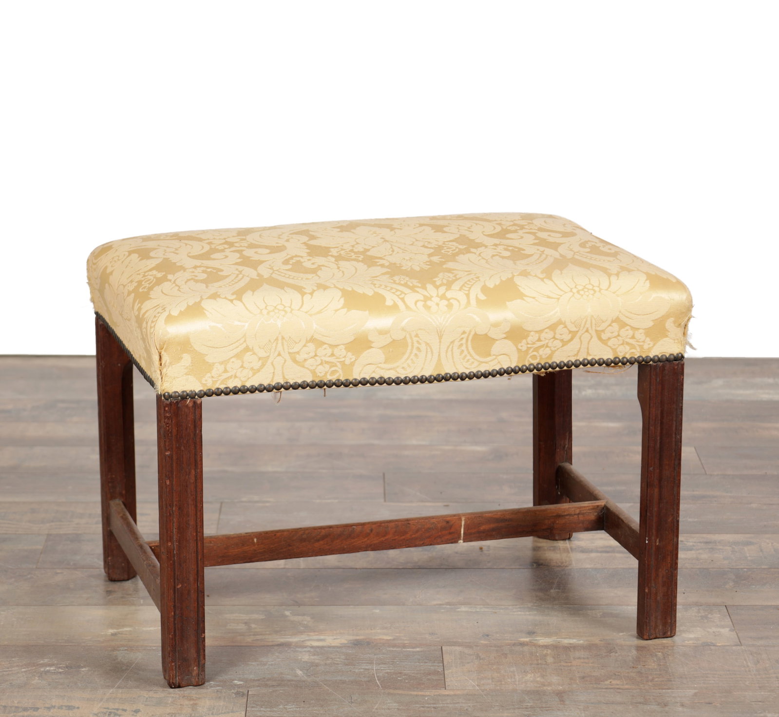 A GEORGE III MAHOGANY UPHOLSTERED DRESSING STOOL (1 of 8)
