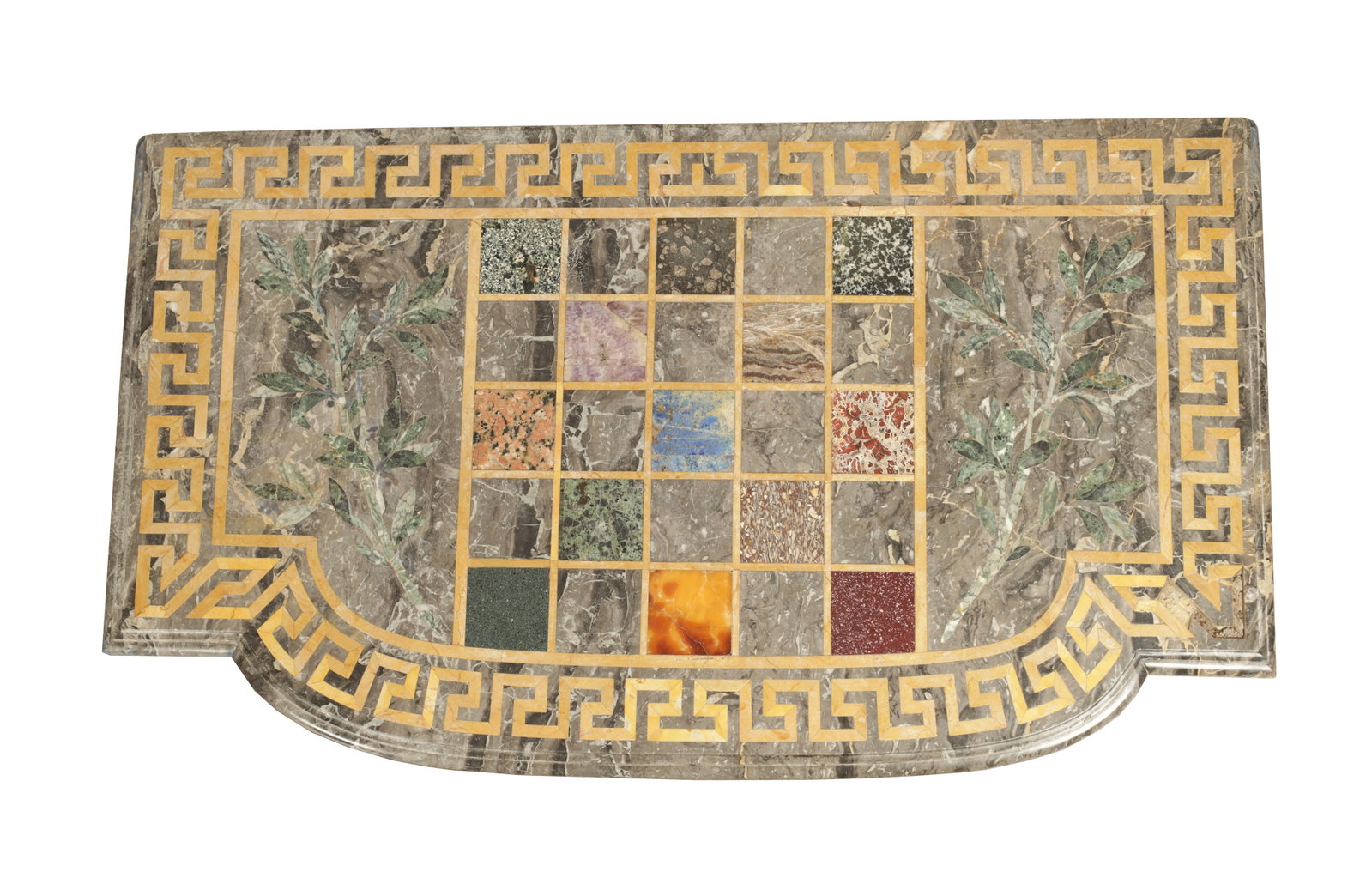 A 19TH CENTURY SPECIMEN INLAID MARBLE TOP: A 19TH CENTURY SPECIMEN INLAID MARBLE TOP (Length 104cm depth 61cm)