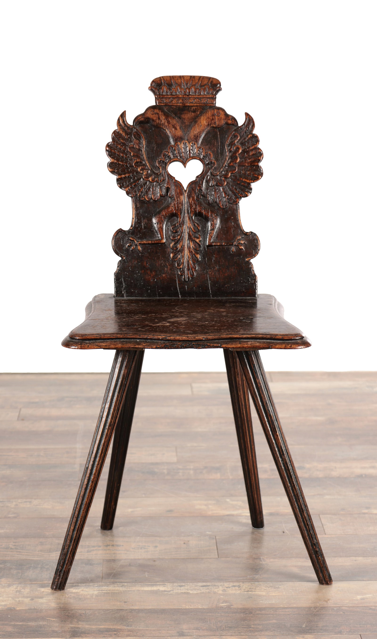 A LATE 18TH CENTURY AUSTRIAN CARVED FOLK ART SIDE CHAIR (1 of 4)