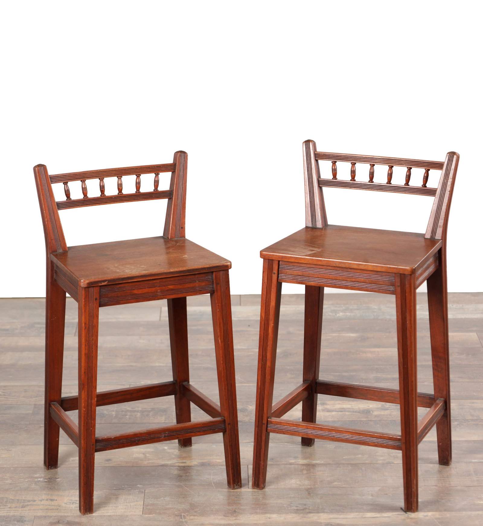 A PAIR OF LATE 19TH CENTURY WALNUT LOW-BACK STOOLS (1 of 7)