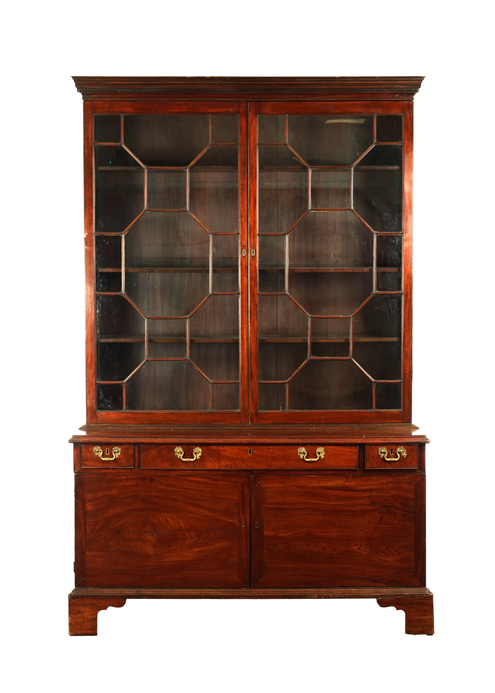 A GOOD GEORGE III FIGURED MAHOGANY SECRETIARE LOW WAISTED BOOKCASE (1 of 6)
