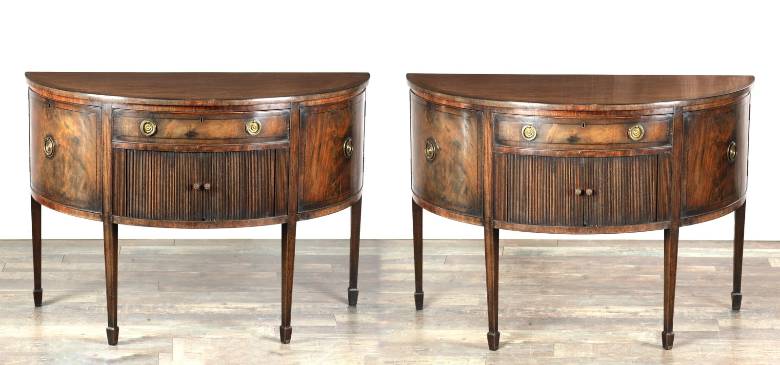 A PAIR OF GEORGE III MAHOGANY DEMI-LUNE SIDEBOARDS (1 of 20)