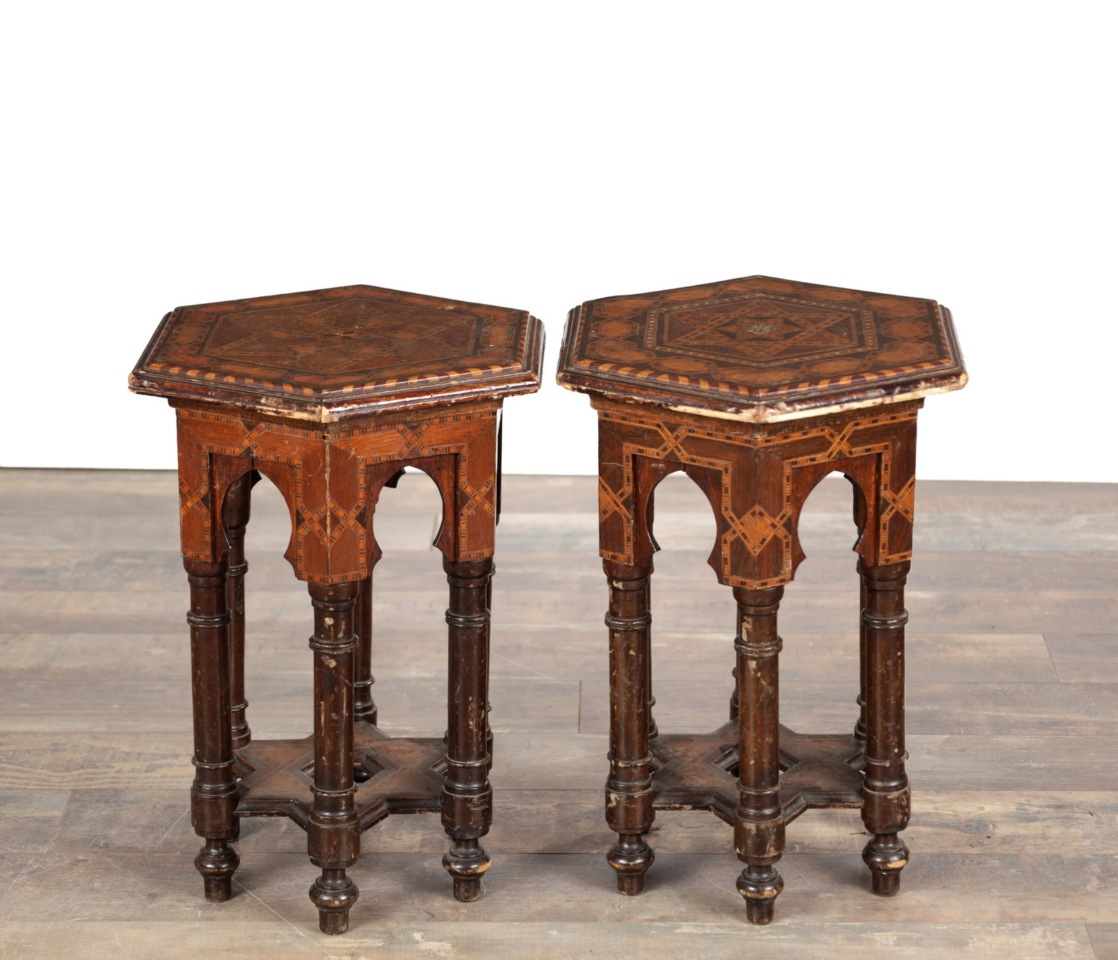A PAIR OF 19TH CENTURY ISLAMIC INLAID WOOD OCCASIONAL TABLES (1 of 8)