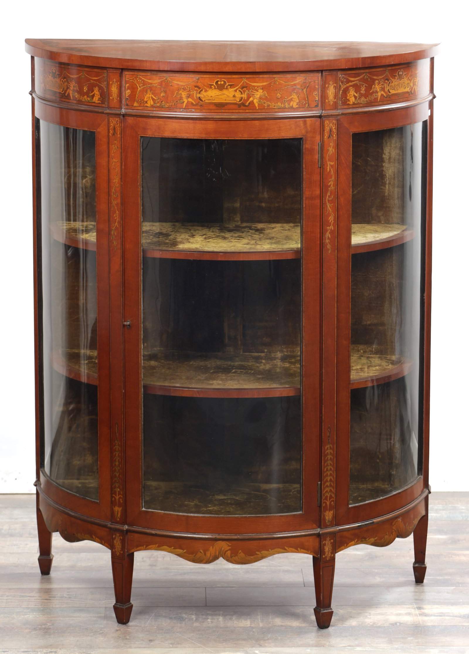 A 19TH CENTURY MARQUETRY INLAID DEMI LUNE CABINET (1 of 9)