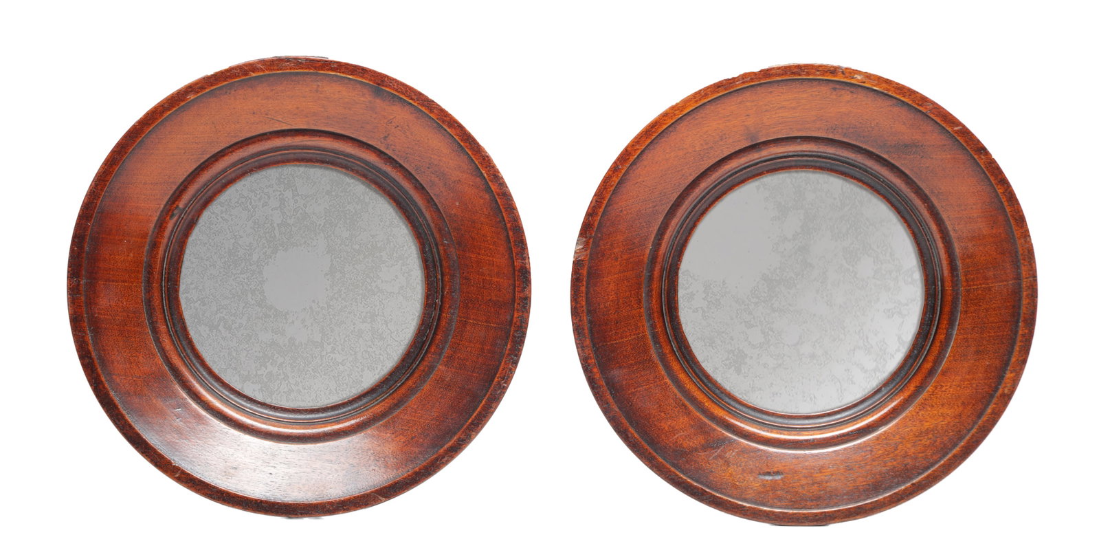 A PAIR OF 19TH CENTURY CONCAVE TURNED MAHOGANY HANGING MIRRORS (1 of 4)