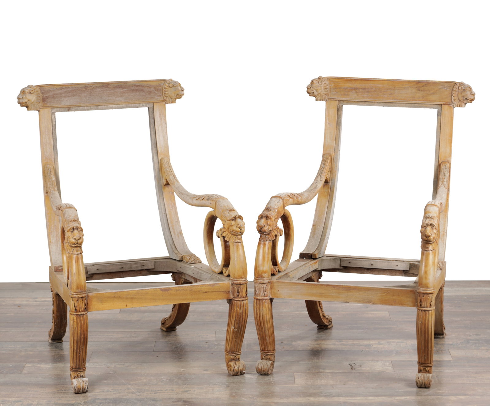 A PAIR OF REGENCY STYLE CARVED WOOD LIBRARY ARMCHAIRS (1 of 13)