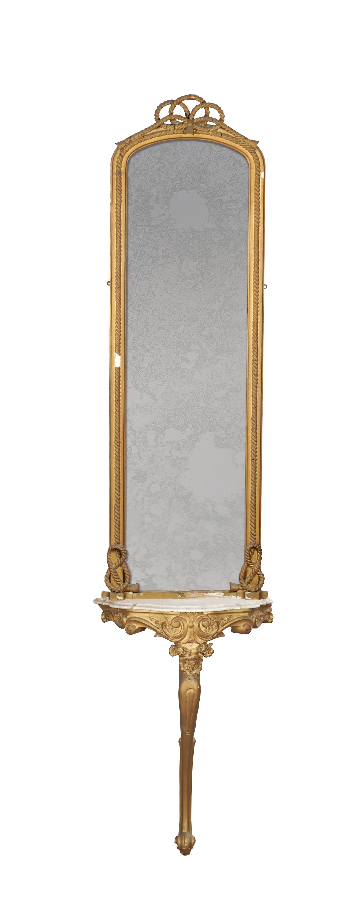 A LATE 19TH CENTURY FRENCH GILT GESSO PIER MIRROR MOUNTED ON A MARBLE TOP CONSOLE (1 of 7)