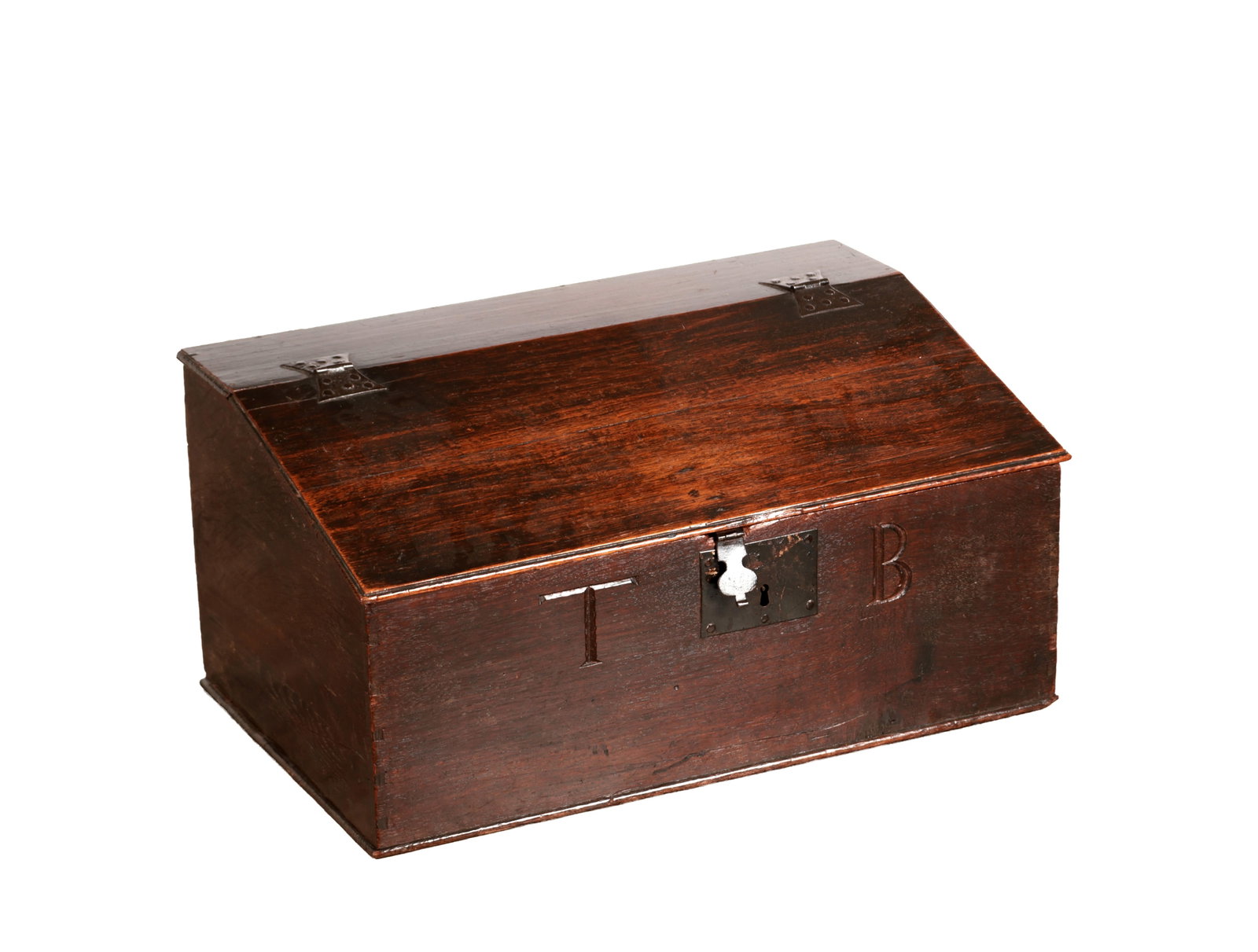 AN 18TH CENTURY OAK BIBLE BOX INITIALLED T.B. (1 of 6)