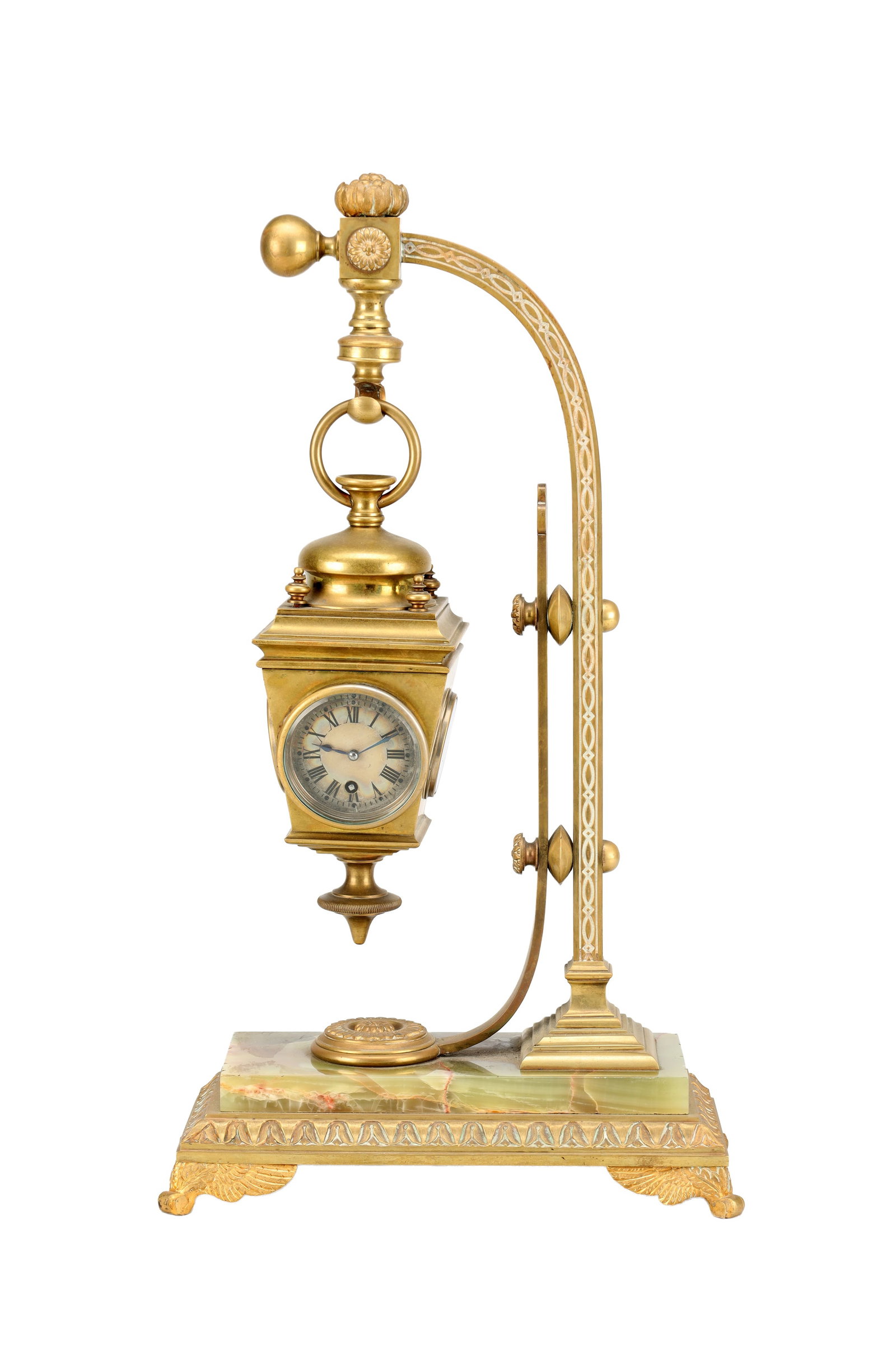 AN UNUSUAL LATE 19TH CENTURY FRENCH BRASS AND ONYX NOVELTY MANTEL CLOCK (1 of 9)