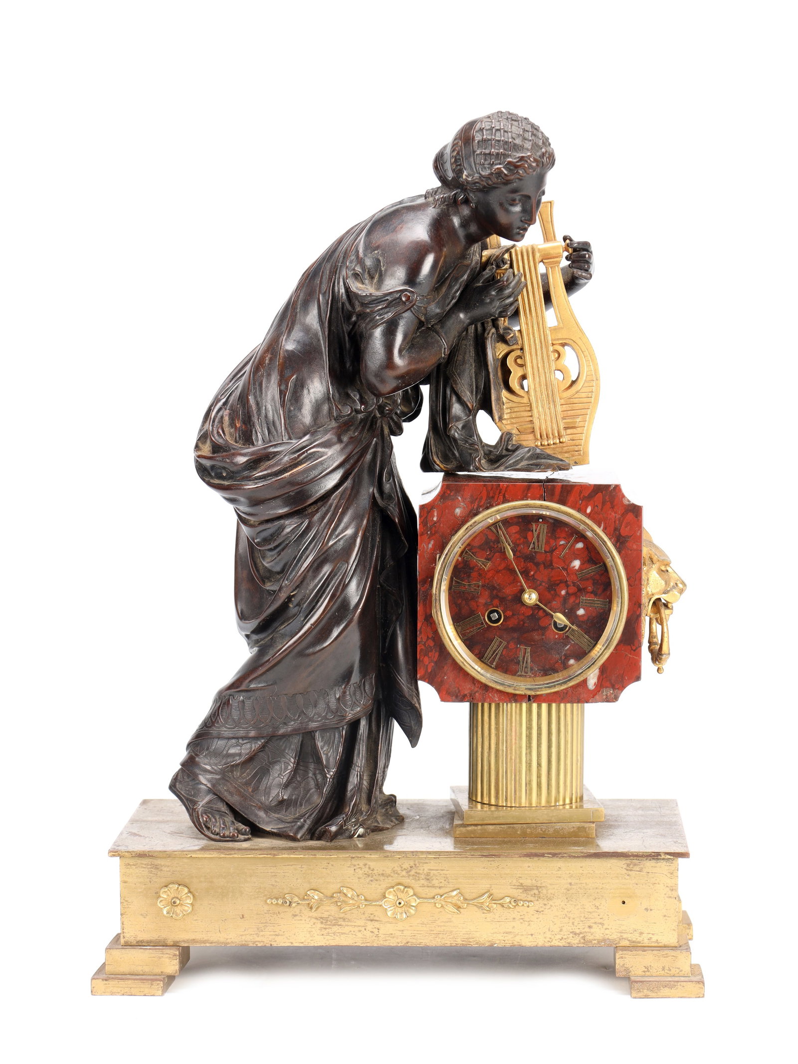 A 19TH CENTURY FRENCH MARBLE AND BRONZE FIGURAL 8-DAY MANTEL CLOCK (1 of 12)