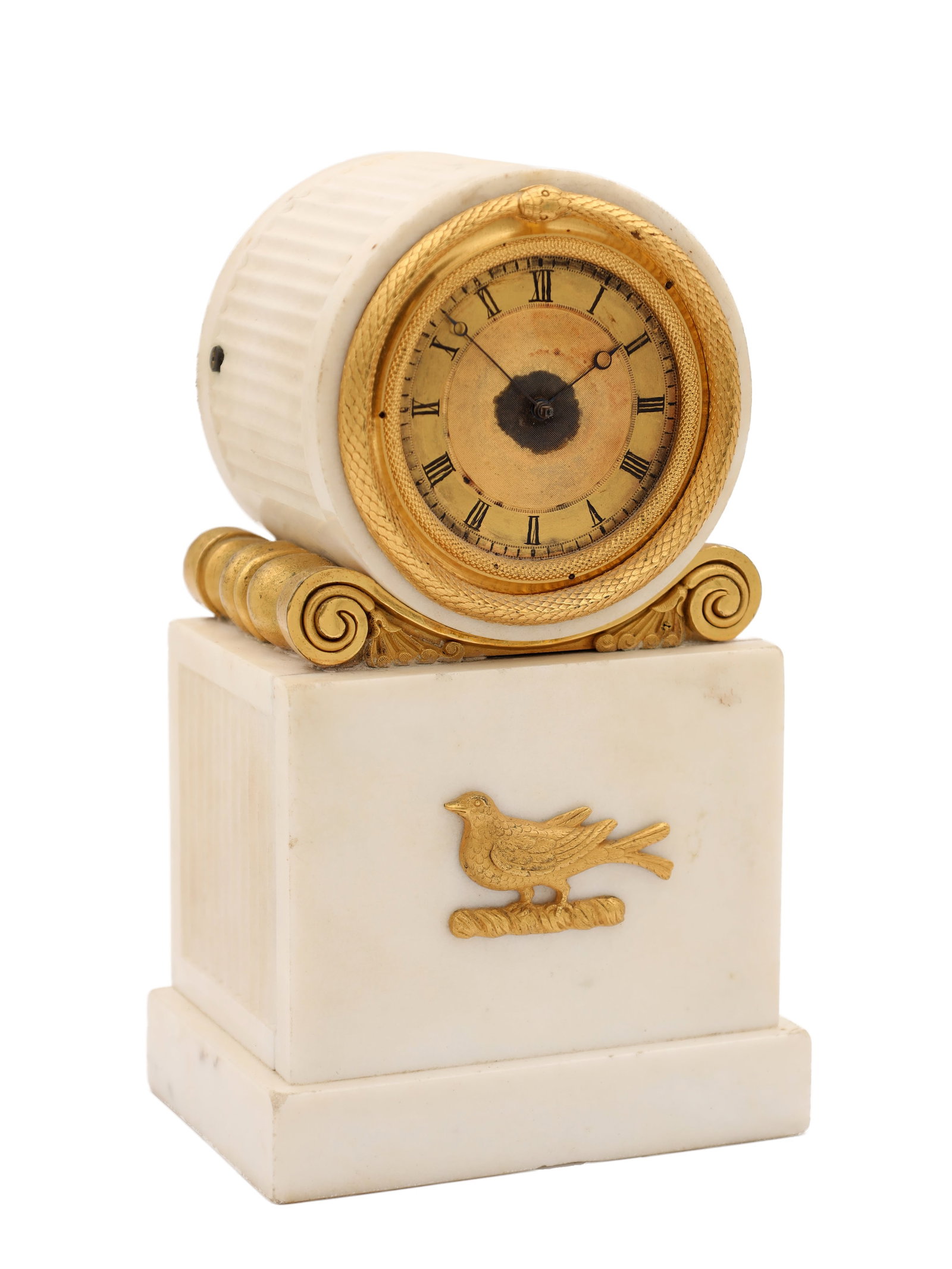 MARTIN & MORSE, LONDON A REGENCY WHITE MARBLE AND ORMOLU MOUNTED FUSEE MANTEL CLOCK (1 of 8)
