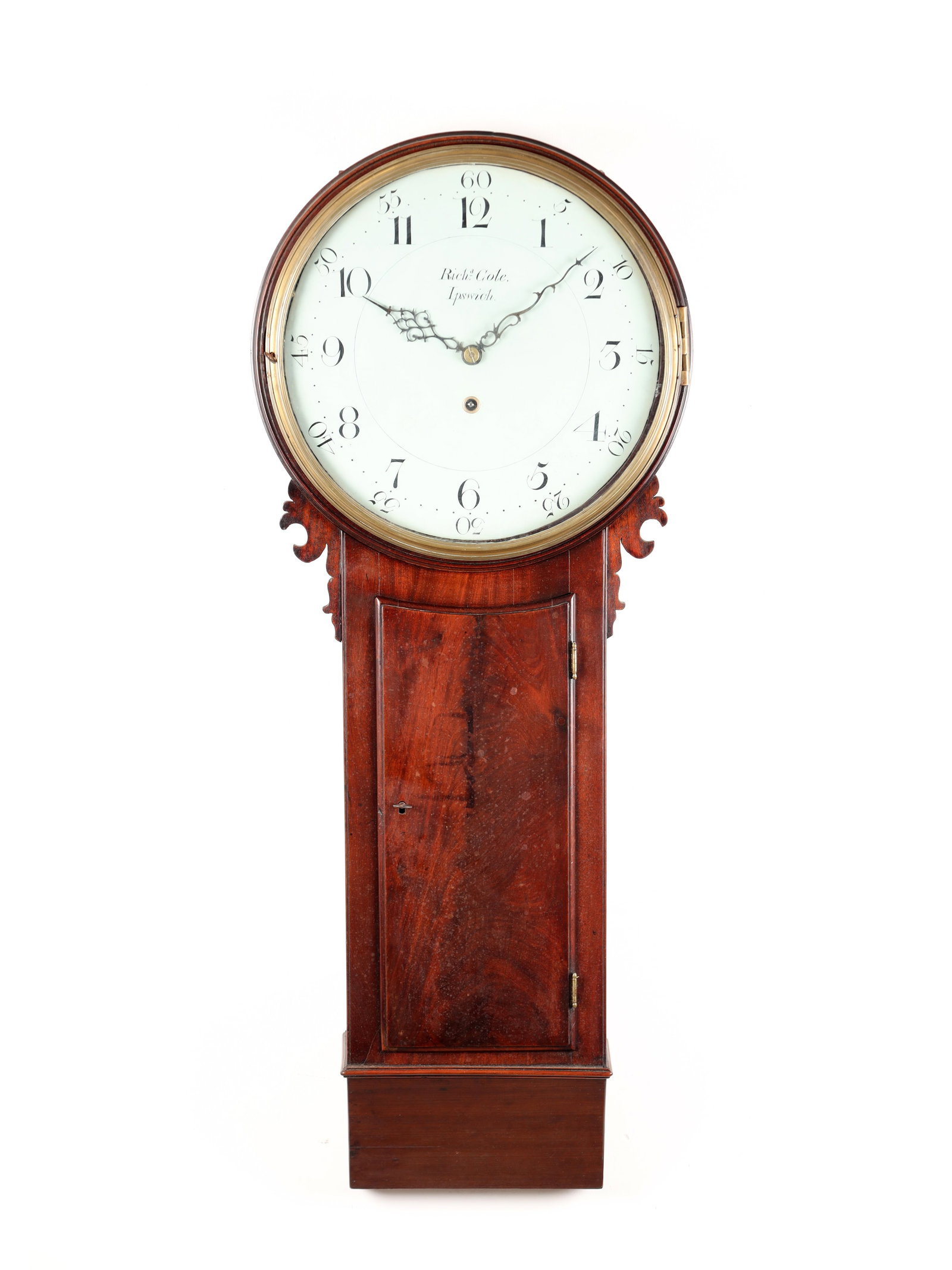 RICHARD COLE, IPSWICH. A GEORGE III MAHOGANY TRUNK DIAL WALL CLOCK (1 of 7)