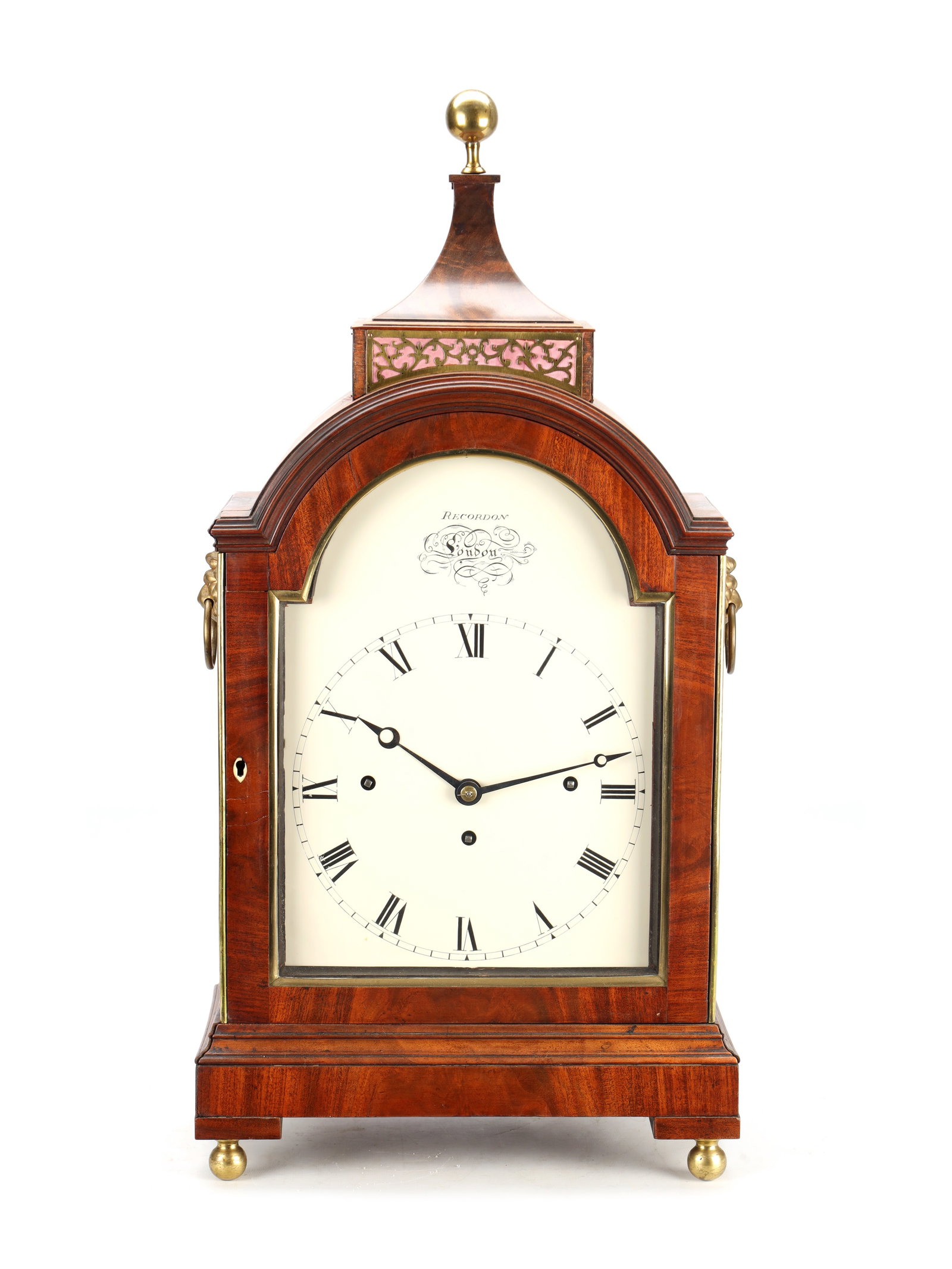 RECORDON, LONDON. A GEORGE III FIGURED MAHOGANY QUARTER-CHIMING BRACKET CLOCK (1 of 11)
