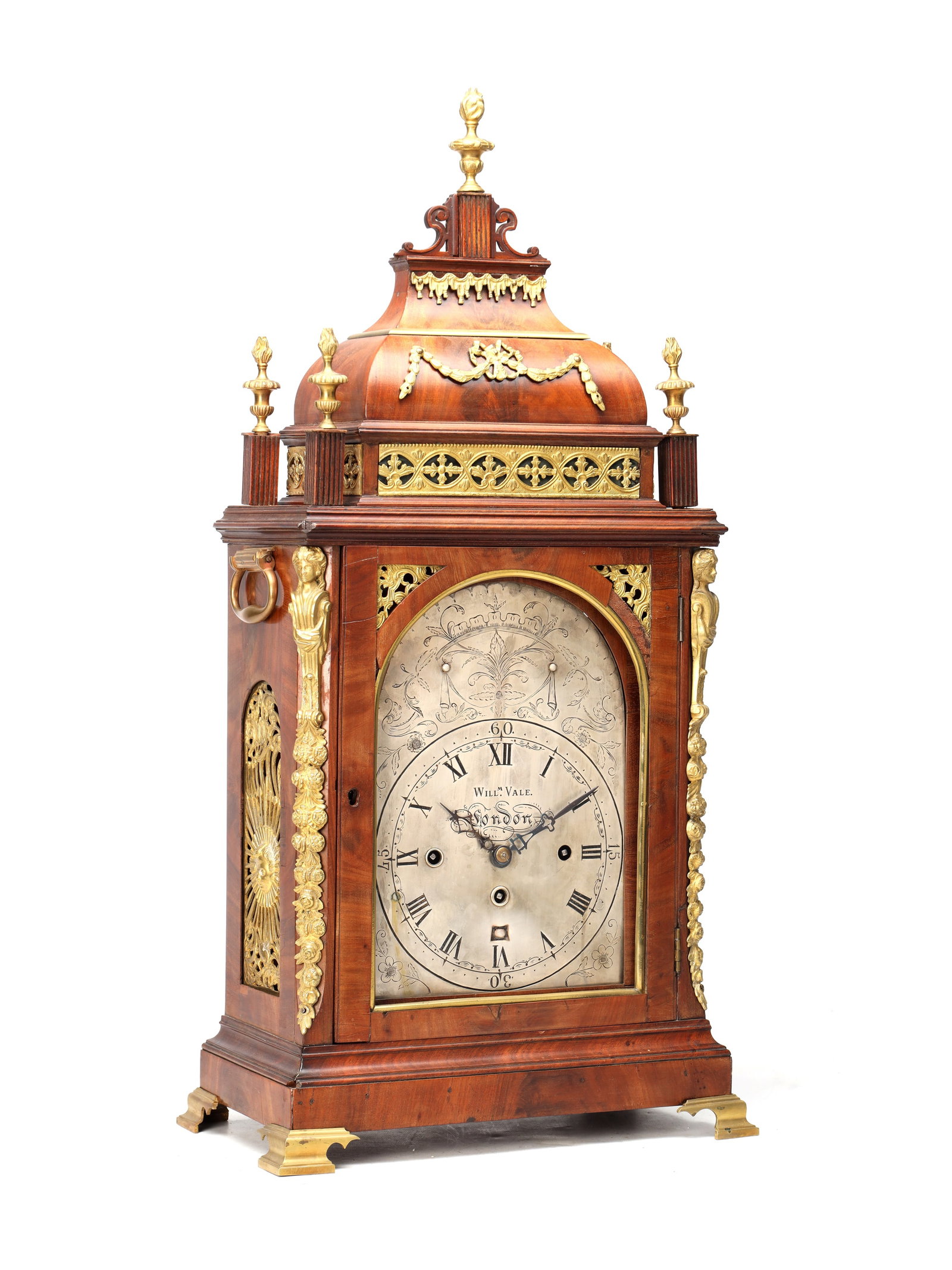 WILLIAM VALE, LONDON. A GEORGE III ORMOLU MOUNTED MAHOGANY QUARTER CHIMING BRACKET CLOCK (1 of 13)