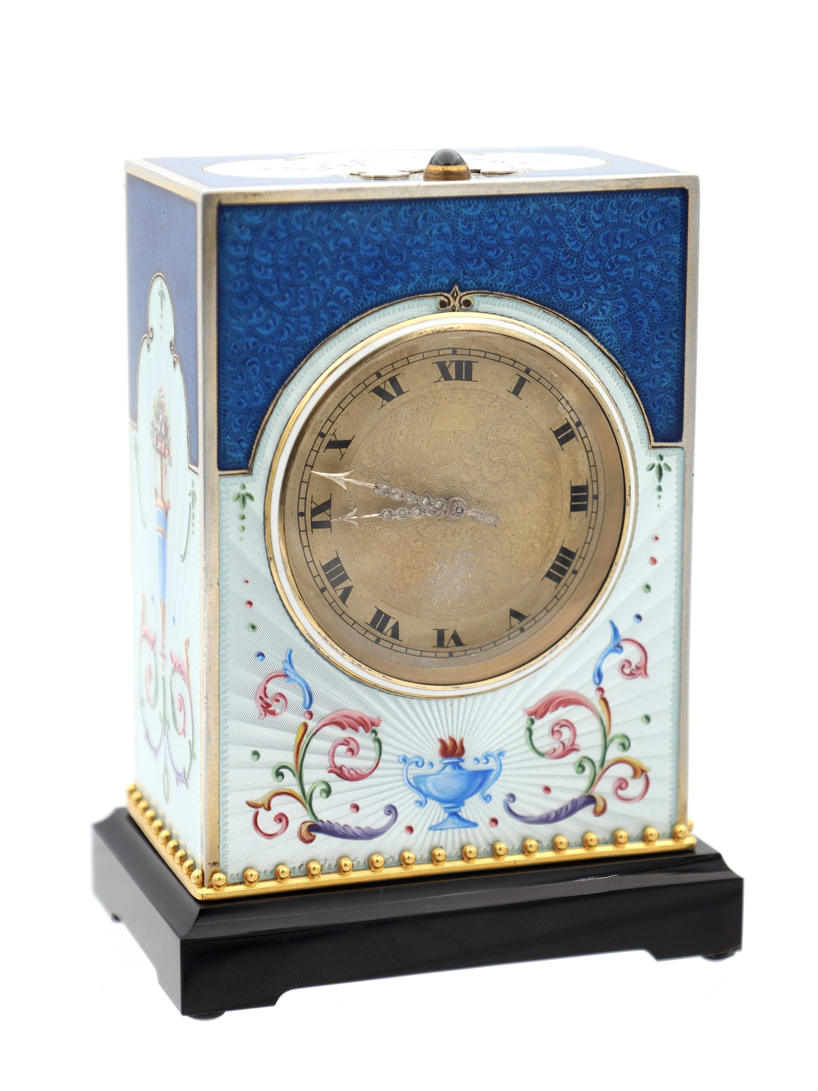 A LARGE AND FINE ART DECO SILVER AND GUILLOCHE ENAMEL GRAND SONNERIE MINUTE REPEATING CARRIAGE CLOCK (1 of 16)