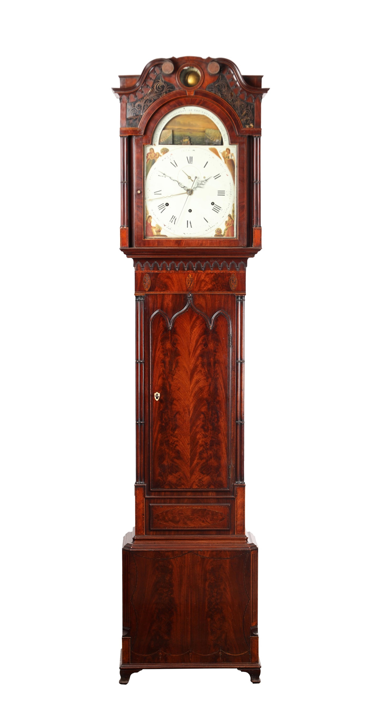 A FINE AND RARE GEORGE III MAHOGANY MUSICAL AUTOMATON YEAR CALENDAR LONGCASE CLOCK WITH SPHERICAL (1 of 19)