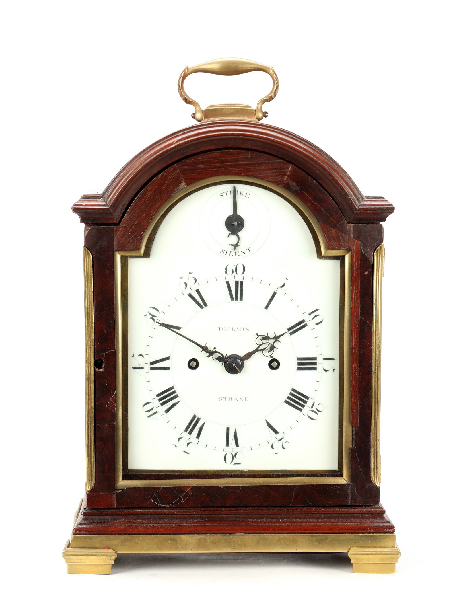 SAMUEL TOULMIN, LONDON. A SMALL GEORGE III ENAMEL DIAL VERGE STRIKING BRACKET CLOCK (1 of 9)