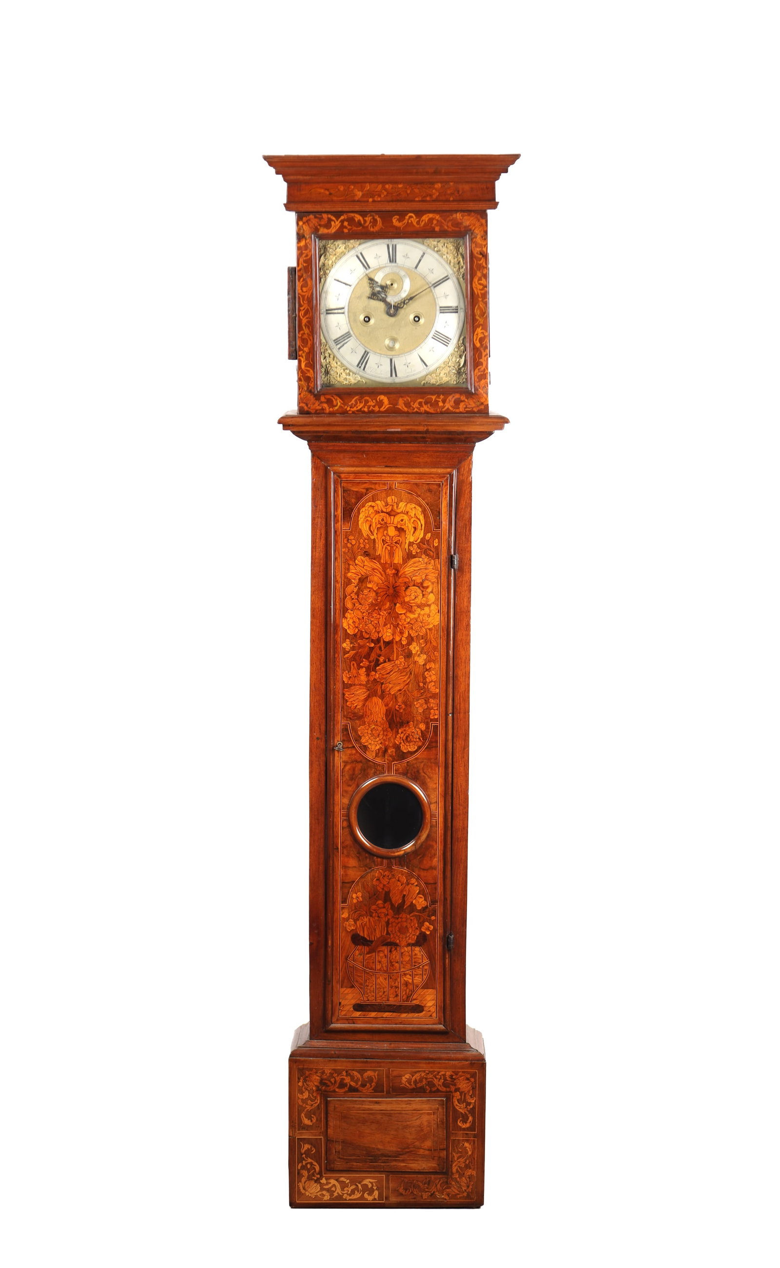 JOSEPH WINDMILLS, LONDON. A WILLIAM AND MARY WALNUT AND MARQUETRY LONGCASE CLOCK (1 of 9)