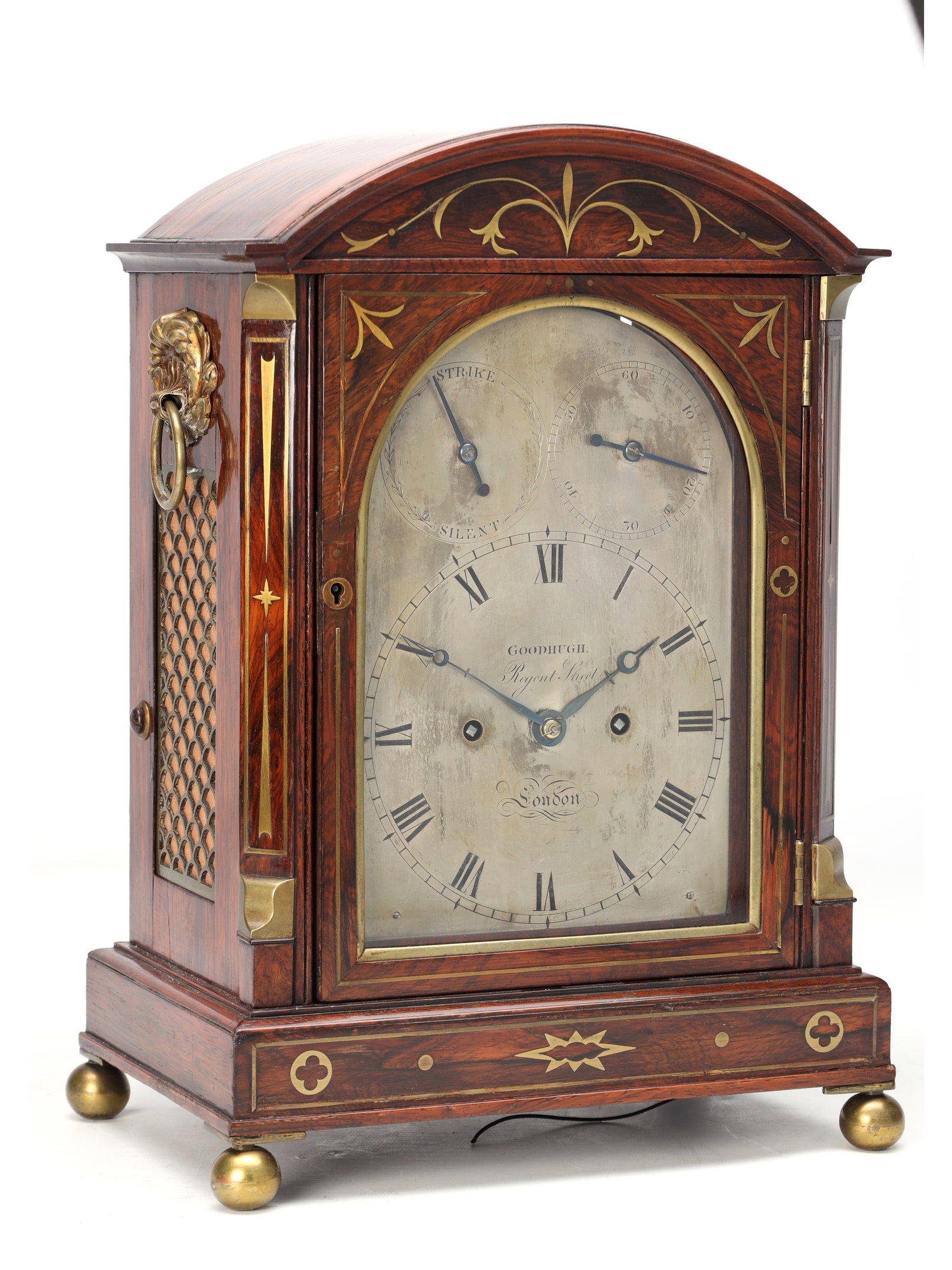 GOODHUGH, REGENT ST. LONDON. A REGENCY BRASS INLAID ROSEWOOD STRIKING BRACKET CLOCK (1 of 11)