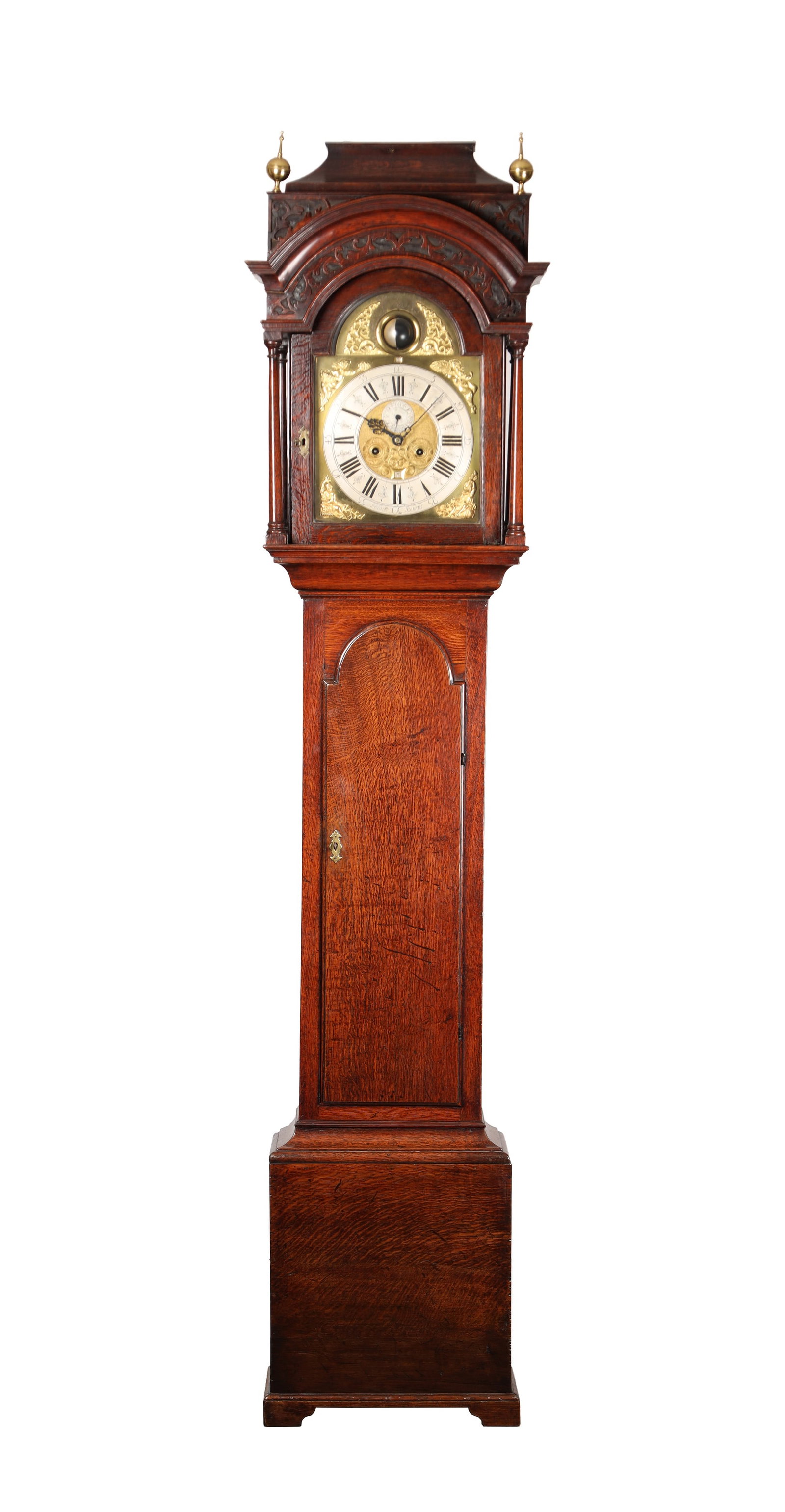 JOHN BURGES, WIGAN. A RARE GEORGE II SPHERICAL MOON PHASE LONGCASE CLOCK (1 of 10)