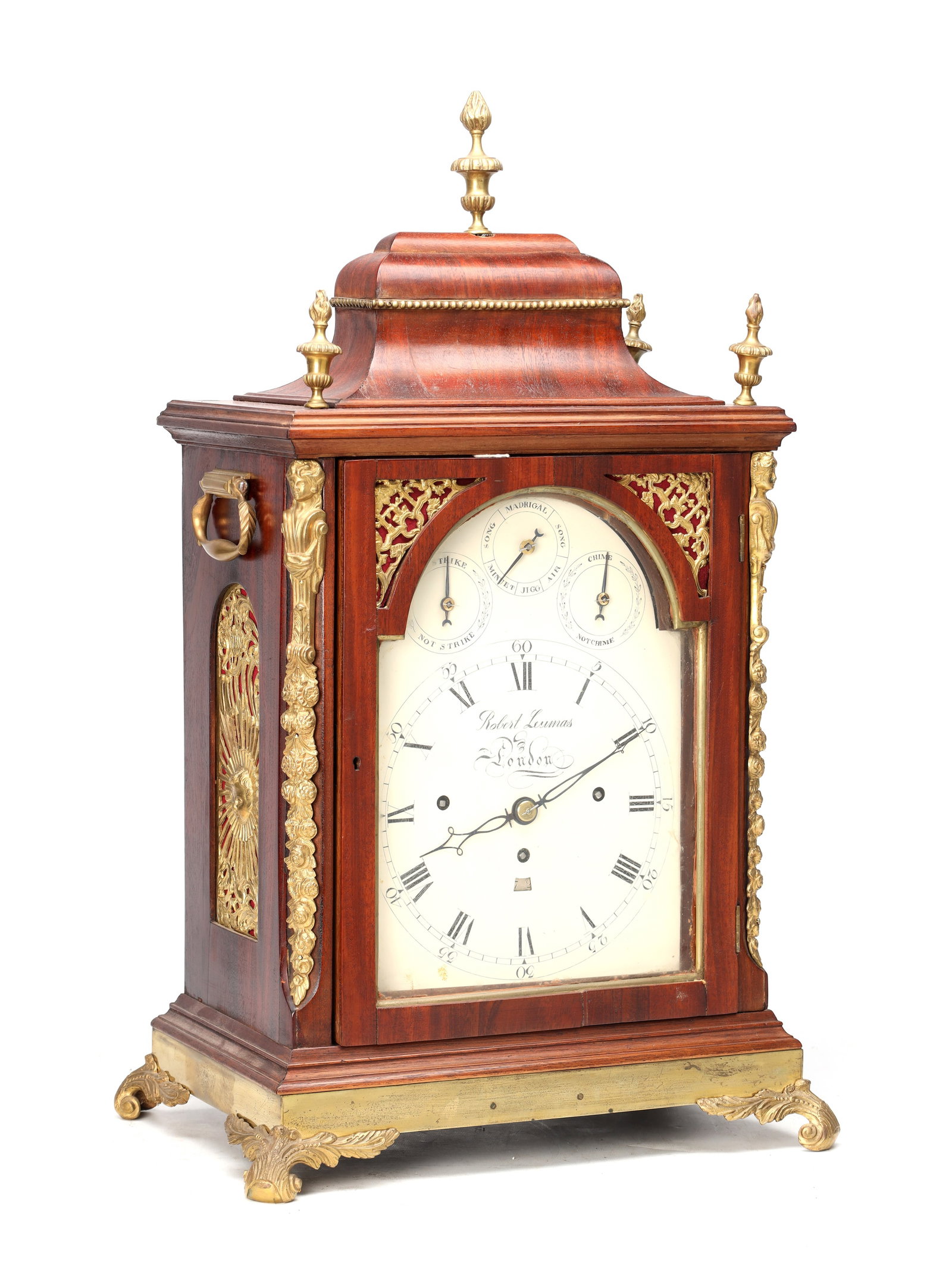 ROBERT LEUMAS, LONDON. A GEORGE III ORMOLU MOUNTED MAHOGANY MUSICAL BRACKET CLOCK (1 of 12)