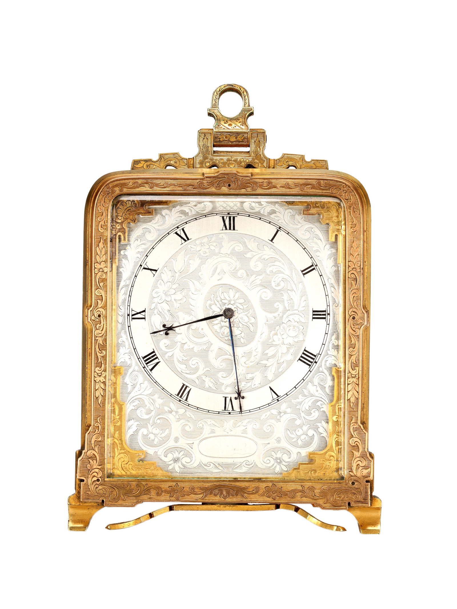 ATT. THOMAS COLE, LONDON A MID 19TH CENTURY GILT BRASS ENGRAVED STRUT CLOCK RETAILED BY C.F. (1 of 11)