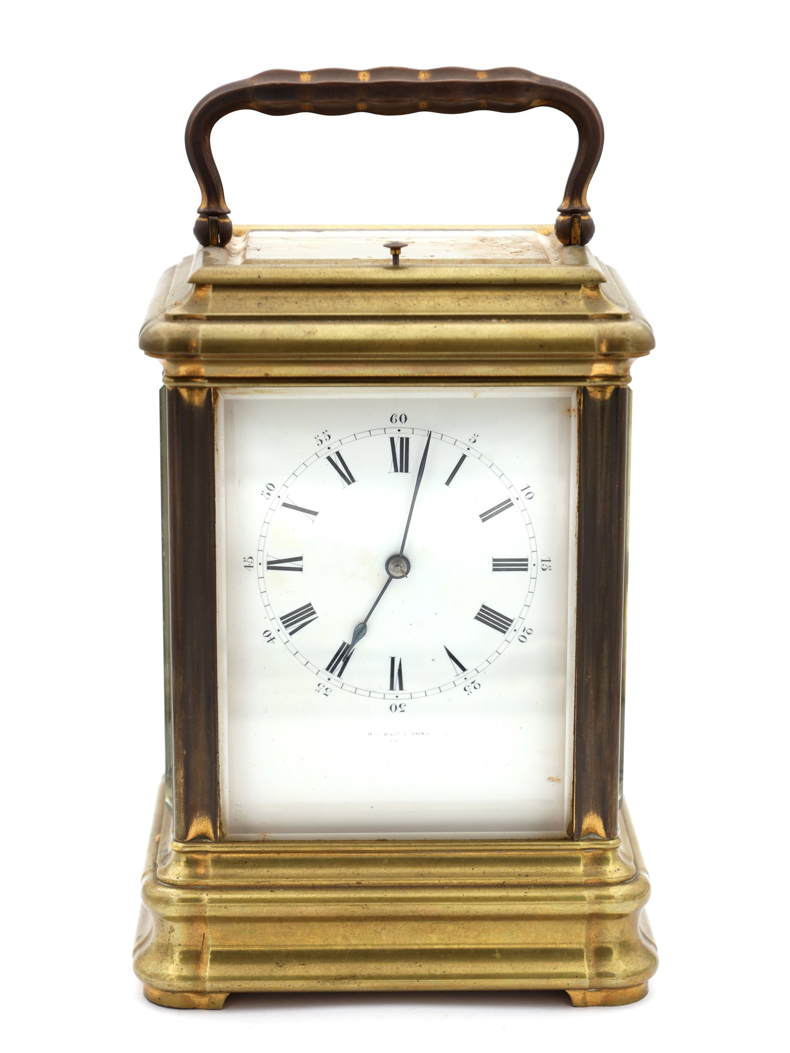 DROCOURT PARIS A LATE 19TH CENTURY FRENCH GIANT GORGE CASED REPEATING CARRIAGE CLOCK: DROCOURT PARIS A LATE 19TH CENTURY FRENCH GIANT GORGE CASED REPEATING CARRIAGE CLOCK having a gilt brass case with swing handle, enclosing a white enamel dial with Roman numerals and Arabic outer minu