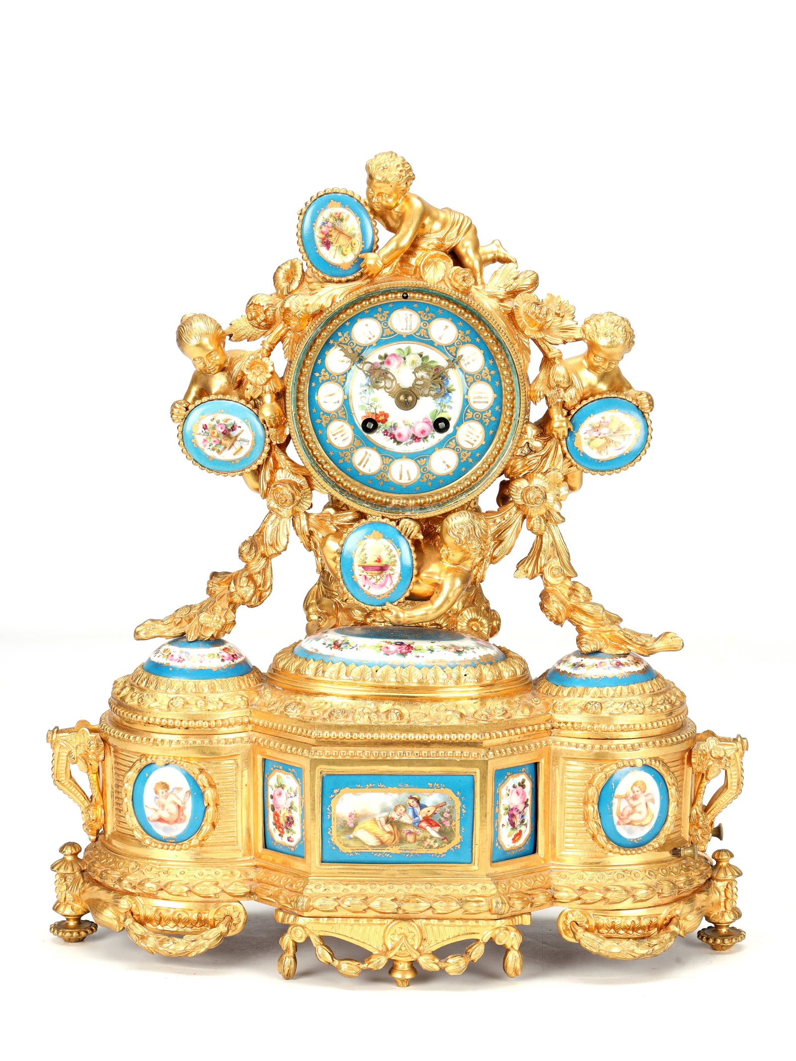 LEROY & FILS, PARIS. A LATE 19TH CENTURY GILT BRONZE AND SEVRES PORCELAIN MUSICAL MANTEL CLOCK (1 of 13)