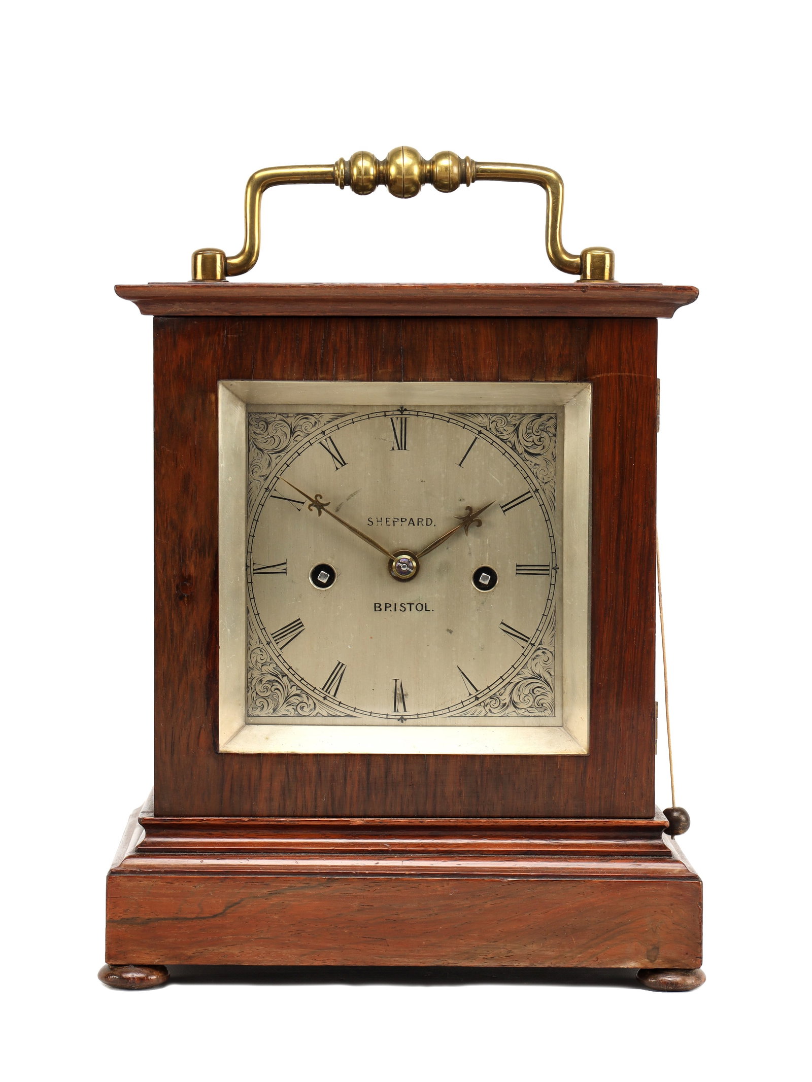 SHEPPARD, BRISTOL. A SMALL ROSEWOOD DOUBLE FUSEE FOUR-GLASS LIBRARY CLOCK (1 of 10)