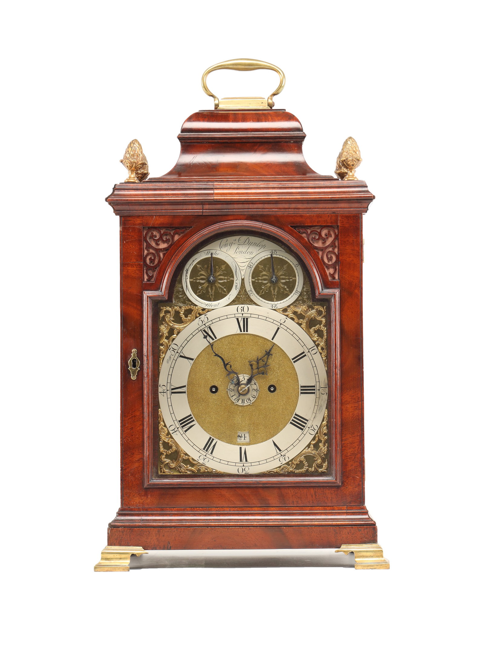 CONYERS DUNLOP, LONDON. A GEORGE III FIGURED MAHOGANY VERGE BRACKET CLOCK WITH ALARM (1 of 10)