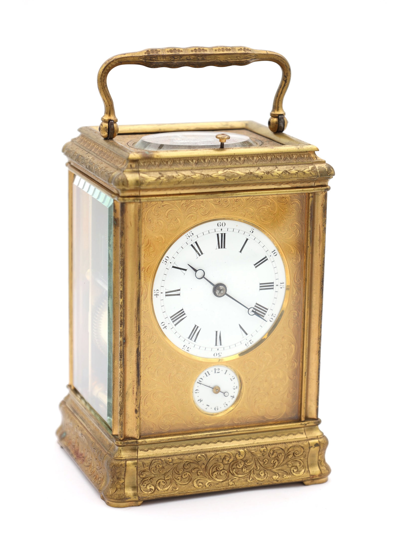 DROCOURT PARIS, A LATE 19TH CENTURY FRENCH ENGRAVED GILT BRASS GORGE CASE REPEATING CARRIAGE CLOCK (1 of 10)