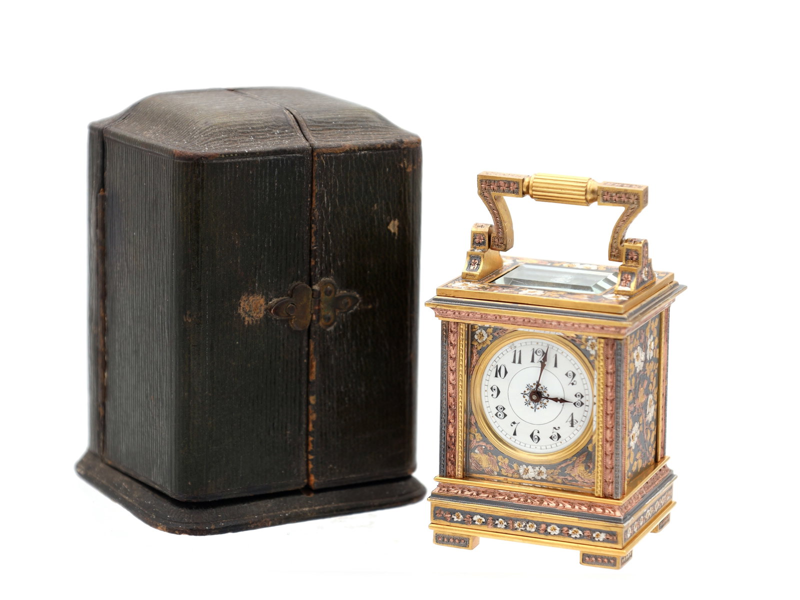 A LATE 19TH CENTURY FRENCH MINIATURE GILT BRASS, BRONZE AND MIXED METAL CARRIAGE CLOCK (1 of 15)