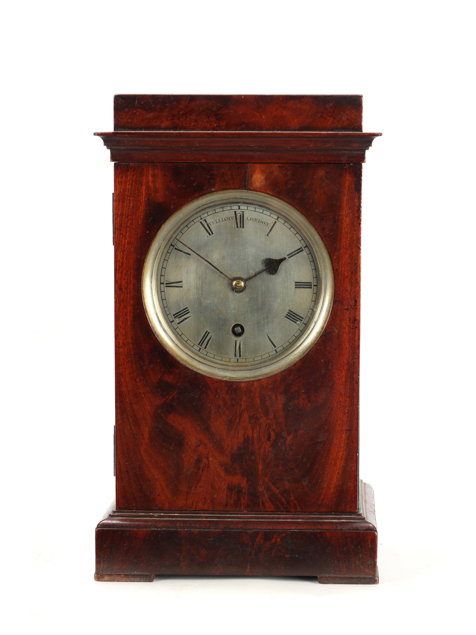 VULLIAMY, LONDON A REGENCY FIGURED MAHOGANY FUSEE LIBRARY CLOCK, NO.1163 (1 of 3)