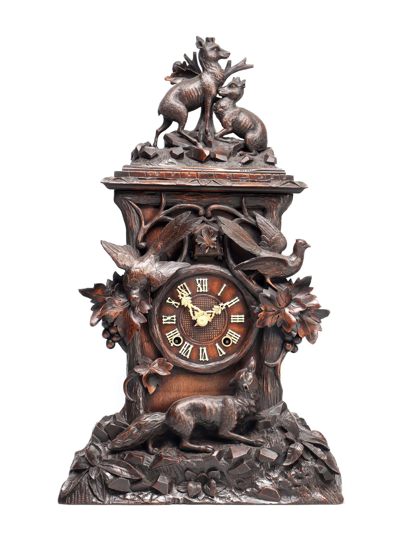 A 19TH CENTURY BLACK FOREST CARVED WALNUT DOUBLE FUSEE CUCKOO CLOCK (1 of 19)