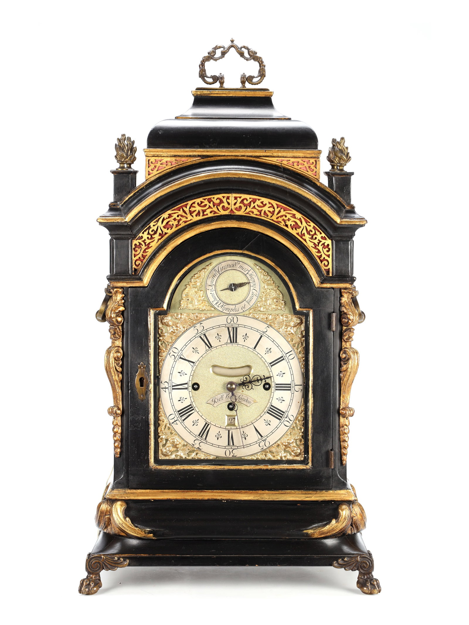 RICHARD VICK, LONDON. A GEORGE II EBONISED MUSICAL BRACKET CLOCK (1 of 10)