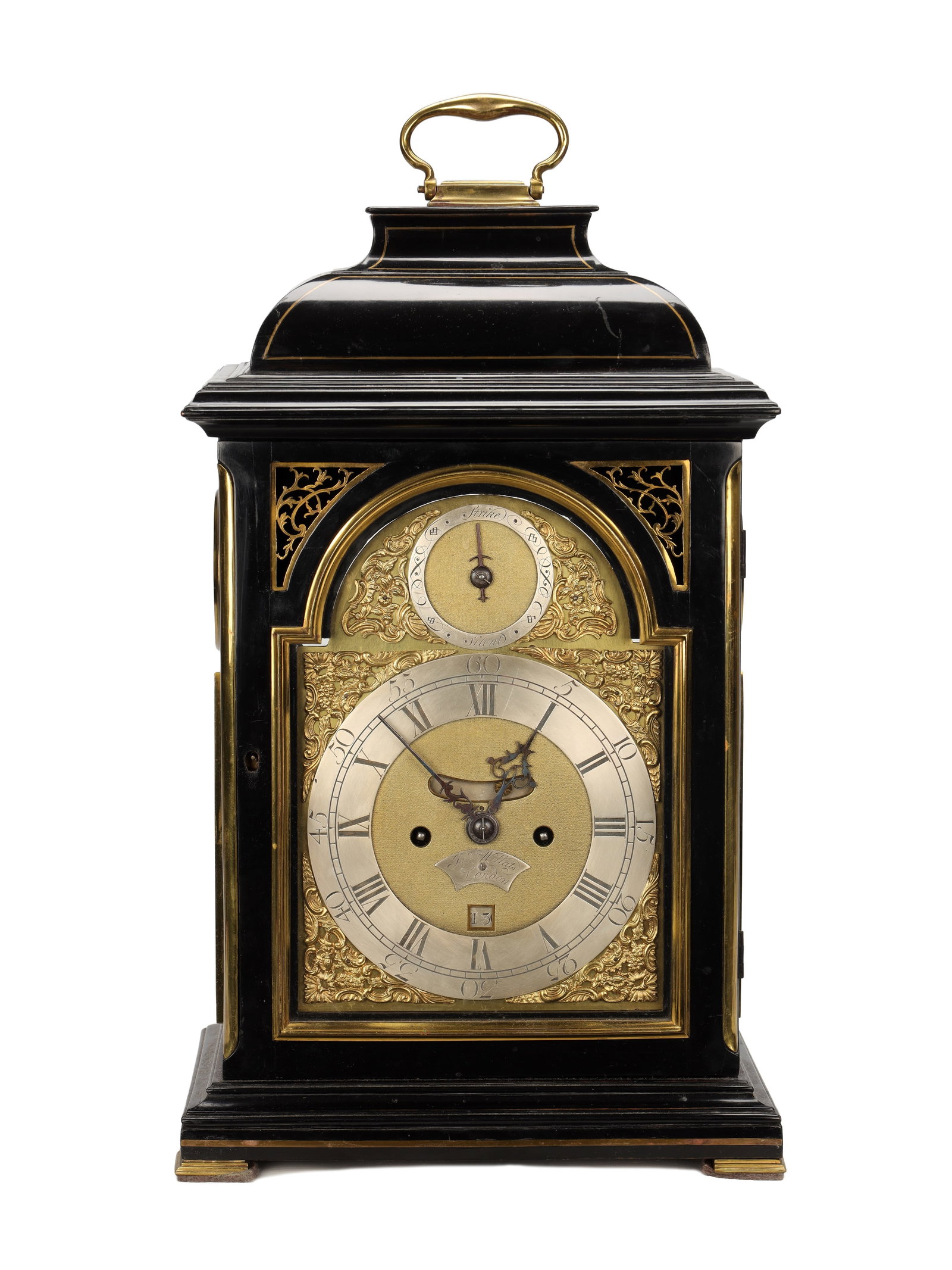 JOHN WILLATS, LONDON, A GEORGE III BRASS INLAID EBONY VENEERED VERGE BRACKET CLOCK (1 of 12)