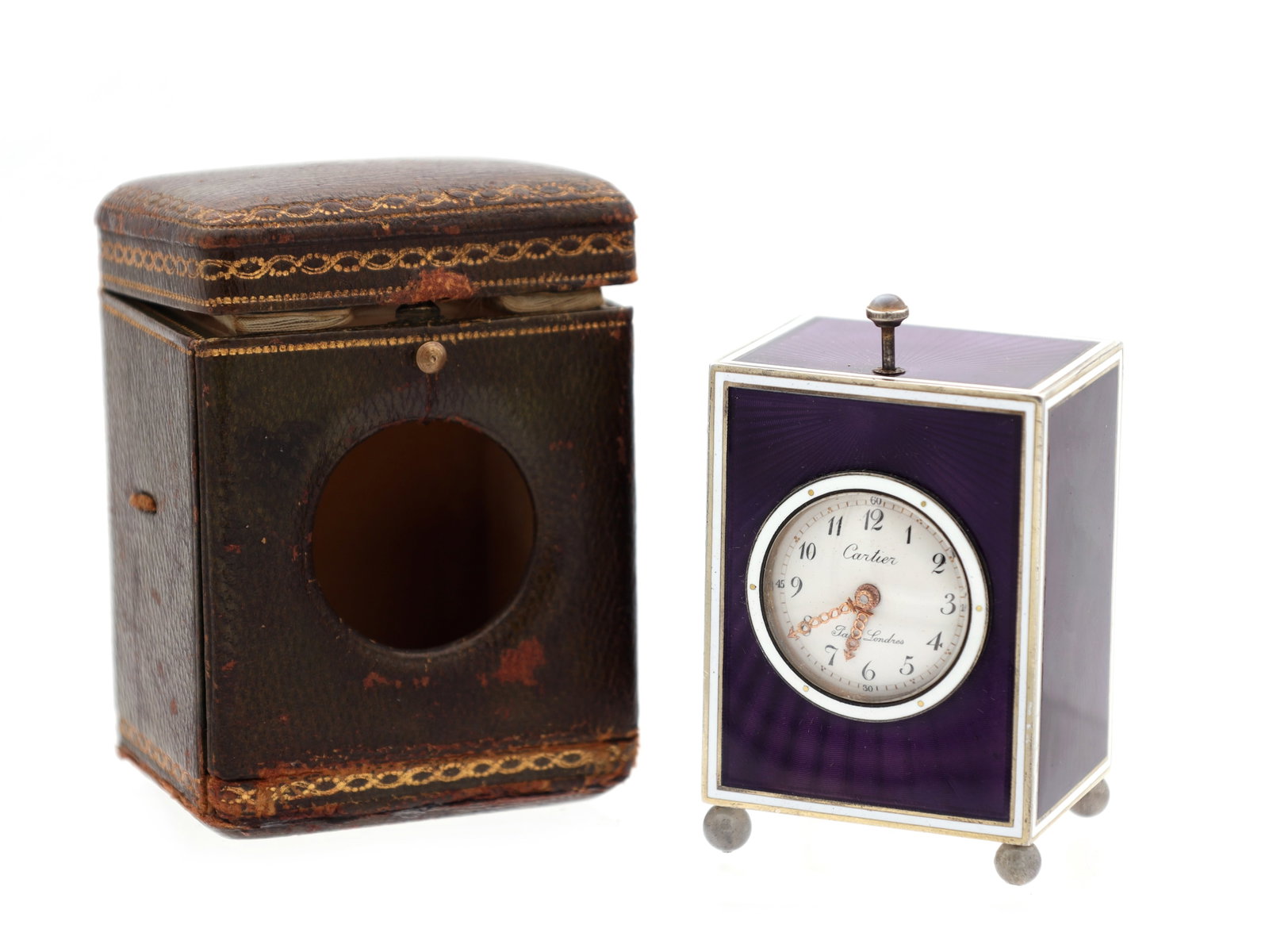 A FINE ART DECO CARTIER MINUTE REPEATING SILVER AND GUILLOCHE ENAMEL DESK CLOCK (1 of 18)