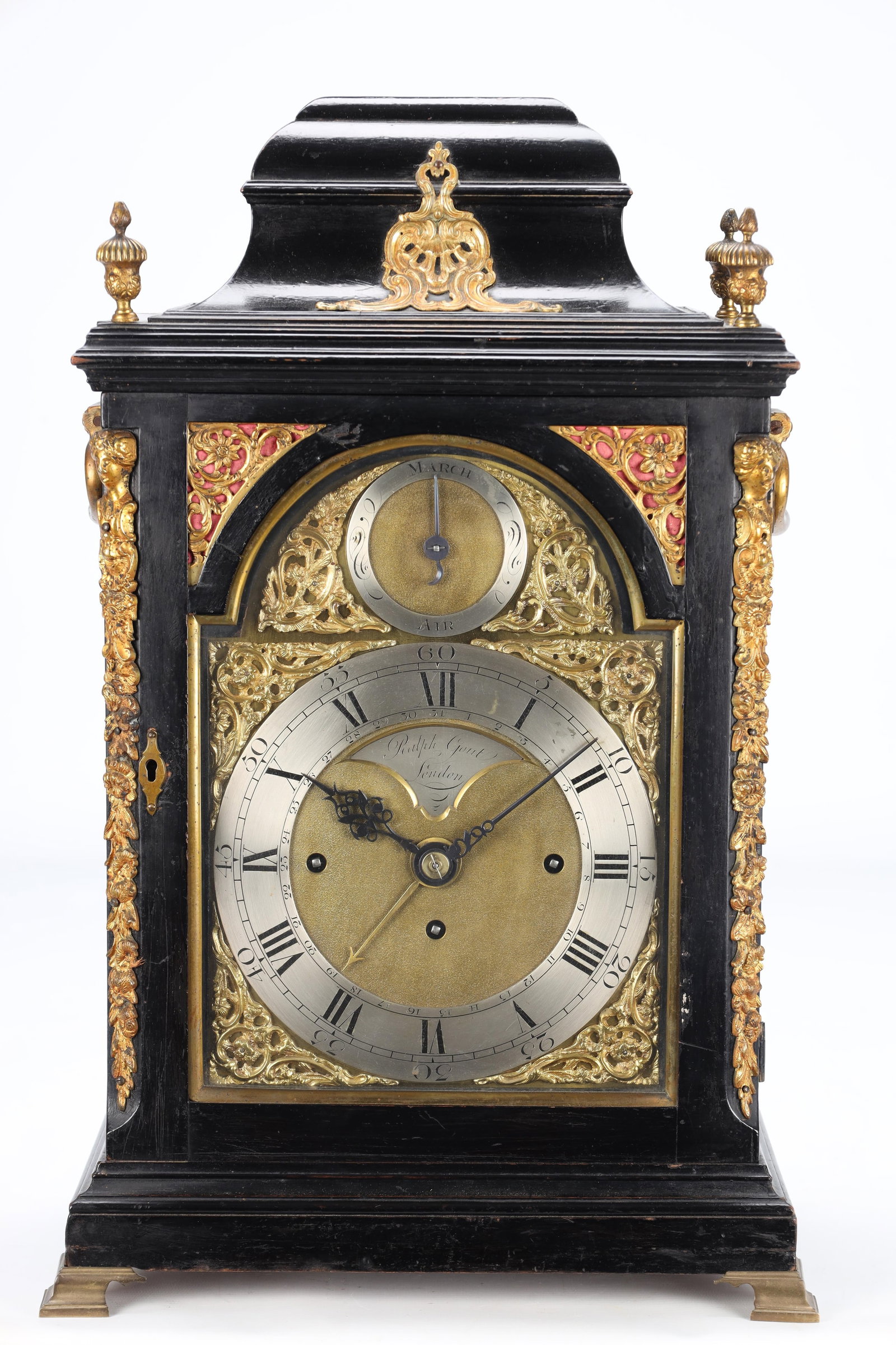 RALPH GOUT, LONDON. A GEORGE III INVERTED BELL TOP EBONISED MUSICAL EIGHT-DAY BRACKET CLOCK (1 of 12)
