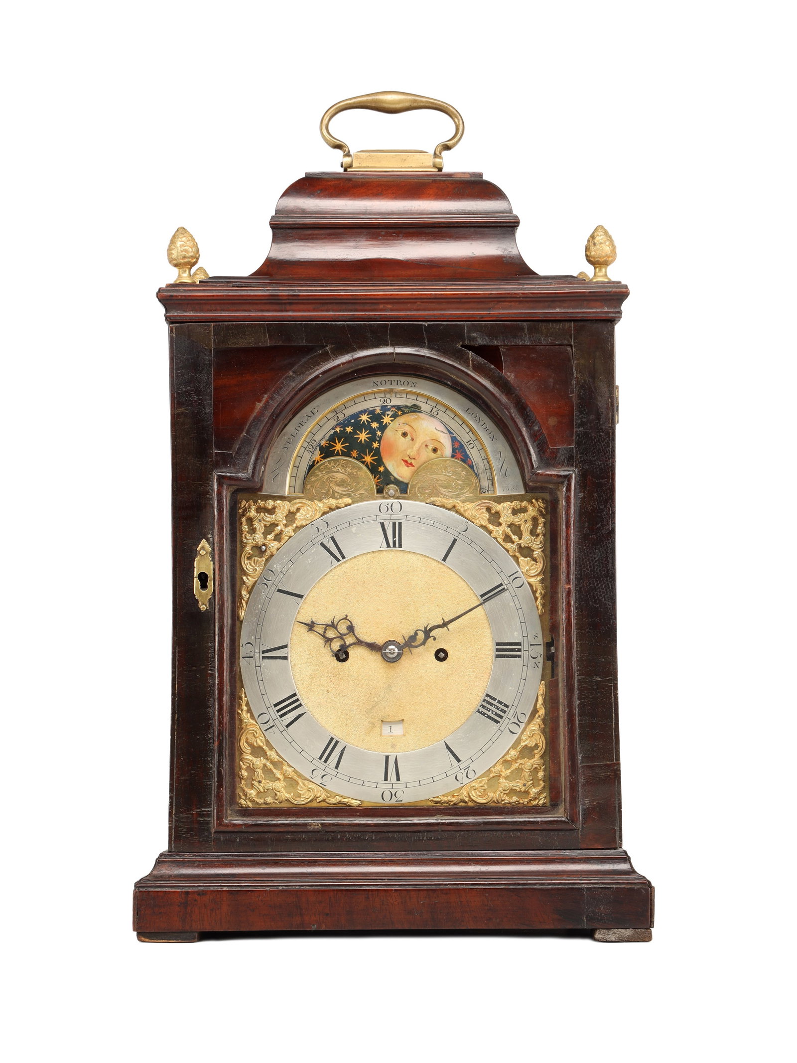 EARDLEY NORTON, LONDON. A GEORGE III FIGURED MAHOGANY VERGE BRACKET CLOCK WITH MOONPHASE (1 of 10)