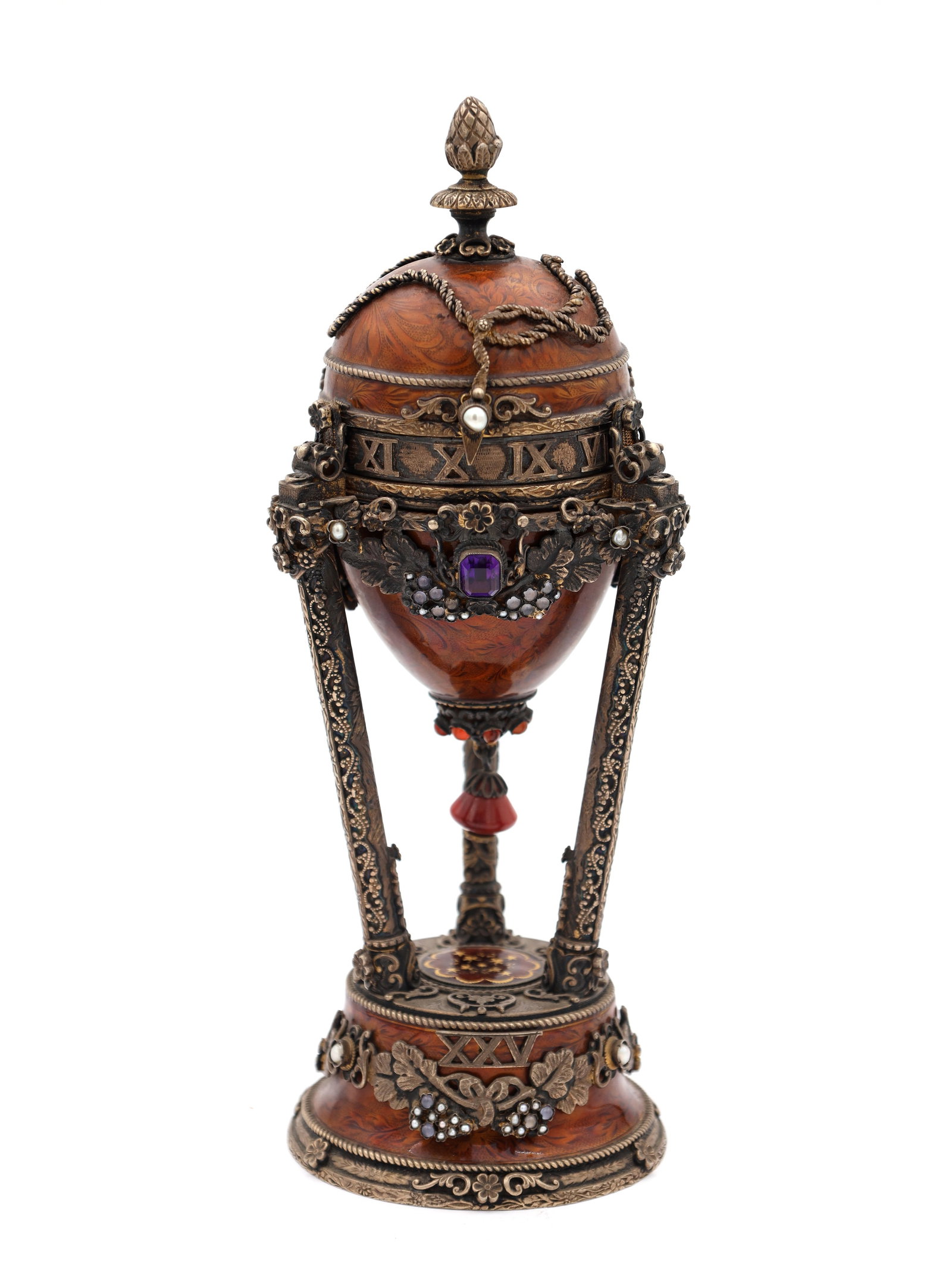 A RUSSIAN SILVER ENAMEL AND JEWELLED MUSICAL CLOCK (1 of 5)