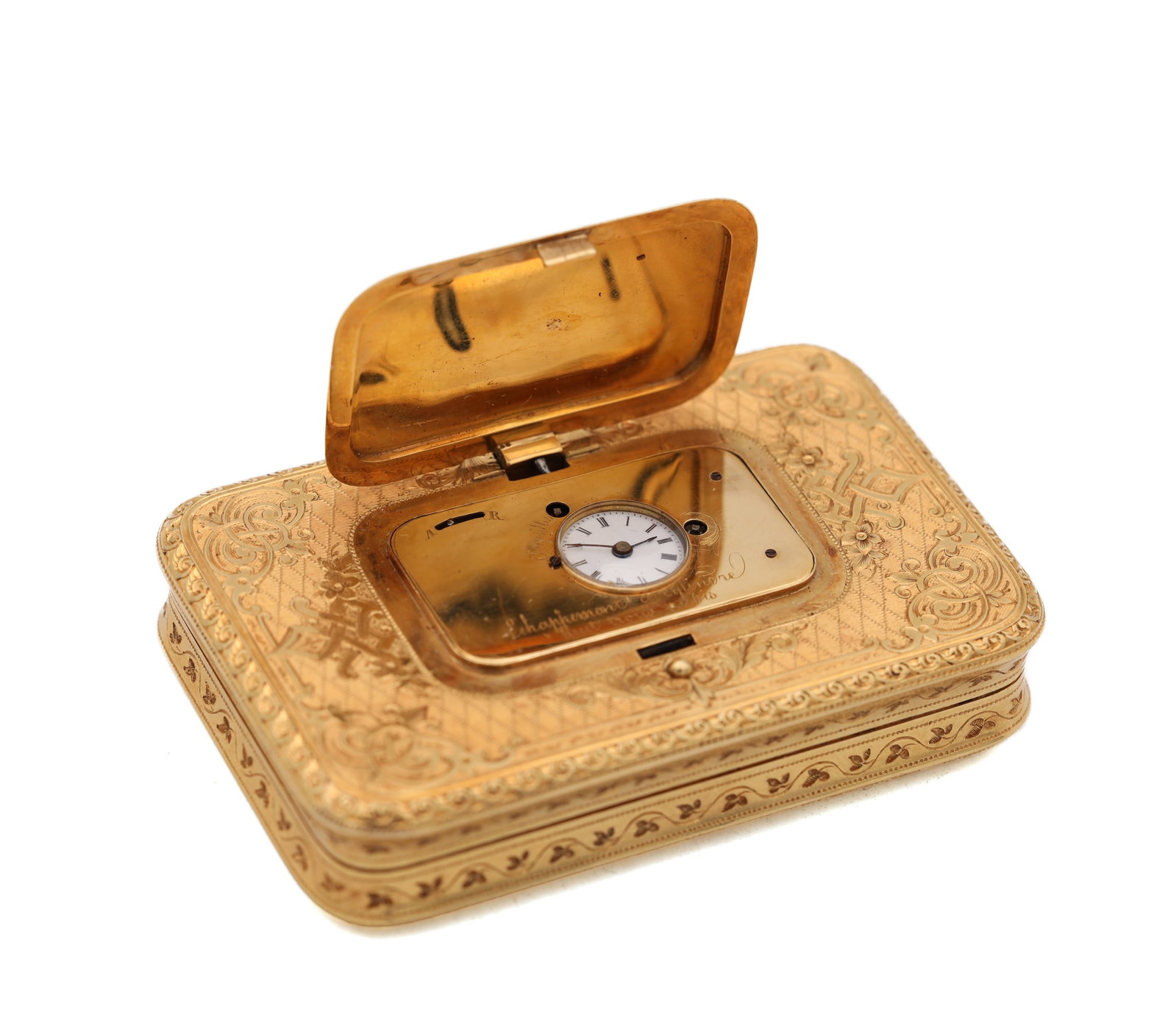A FINE 19TH CENTURY 18CT GOLD SNUFF BOX WITH SECRET CLOCK (1 of 6)