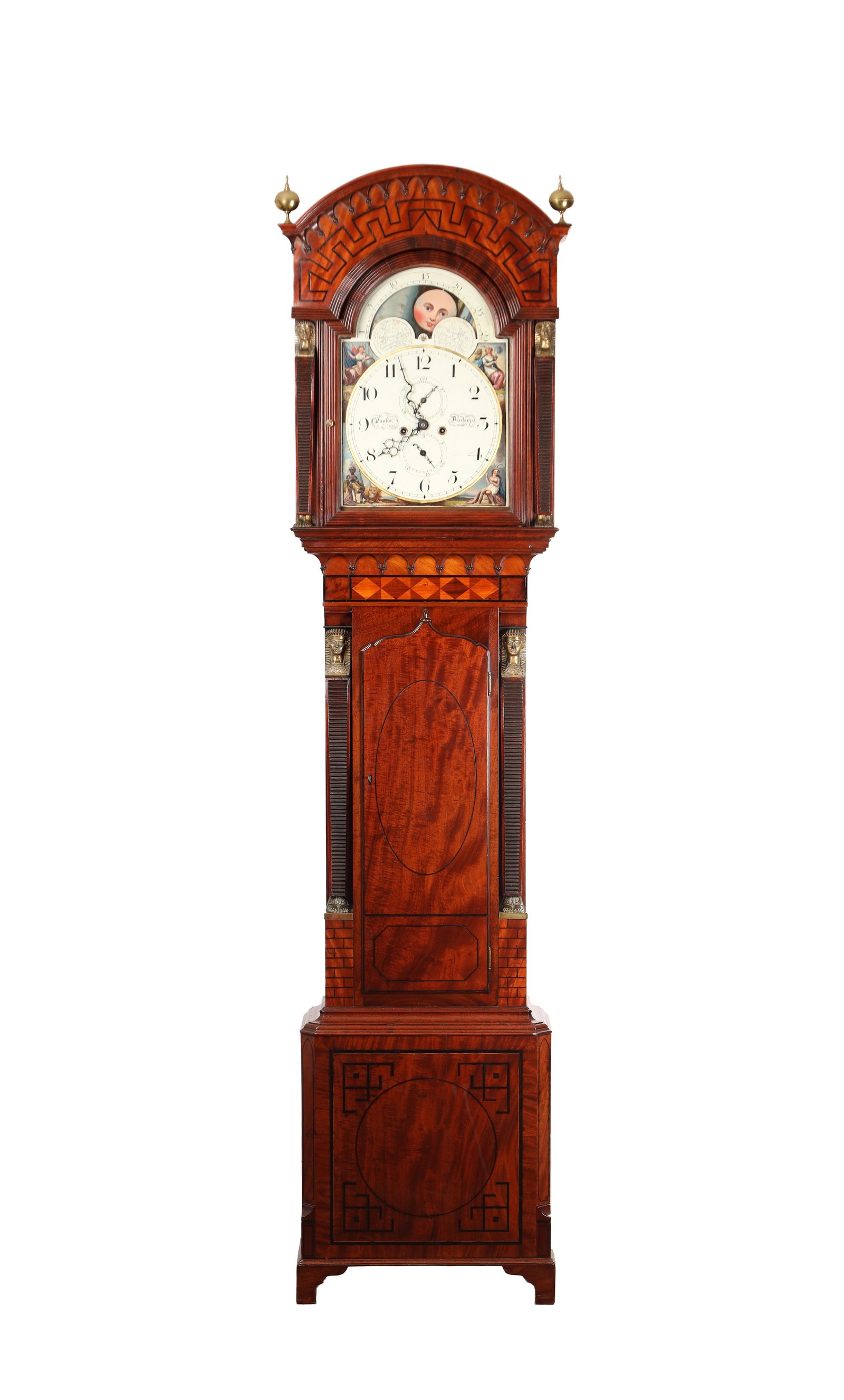 TAYLOR, PUDSEY (LEEDS). A GEORGE III MAHOGANY INLAID EIGHT-DAY PAINTED DIAL EGYPTIAN STYLE (1 of 16)