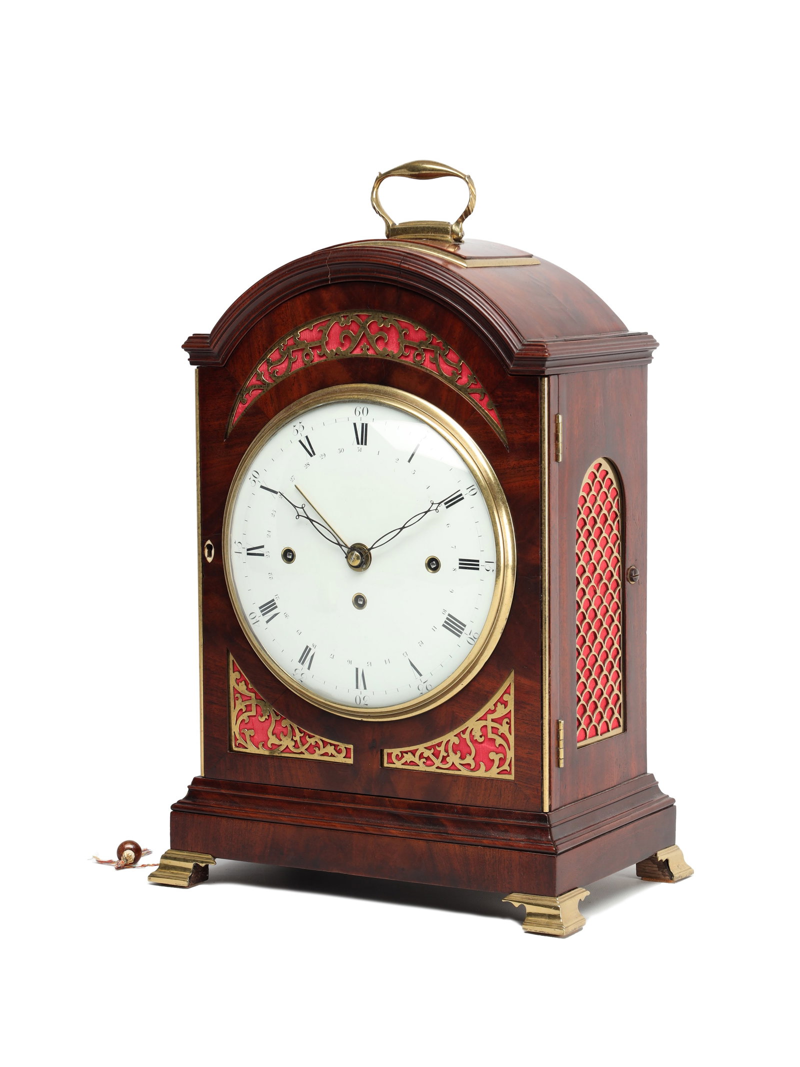 JOHN WYATT, ALTRINCHAM. A REGENCY FIGURED MAHOGANY PAD TOP QUARTER CHIMING BRACKET CLOCK (1 of 13)