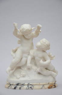 Vax: statue in marble "two putti" (*) (45cm): Vax: statue in marble "two putti" (*) (45cm)