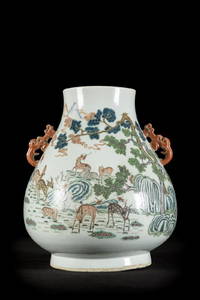 Large vase in Chinese porcelain "100 deers" (45cm)