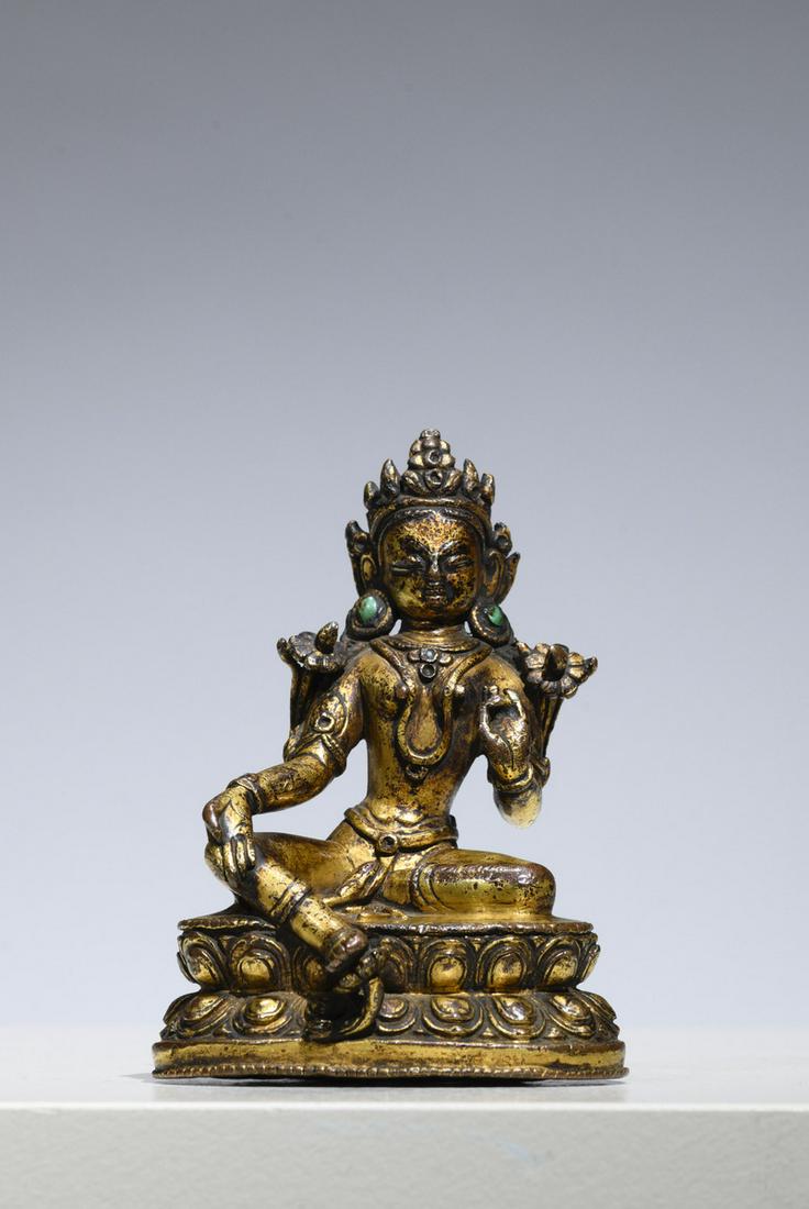 Gilt bronze sculpture 'green tara', Tibet 14th - 15th (1 of 6)