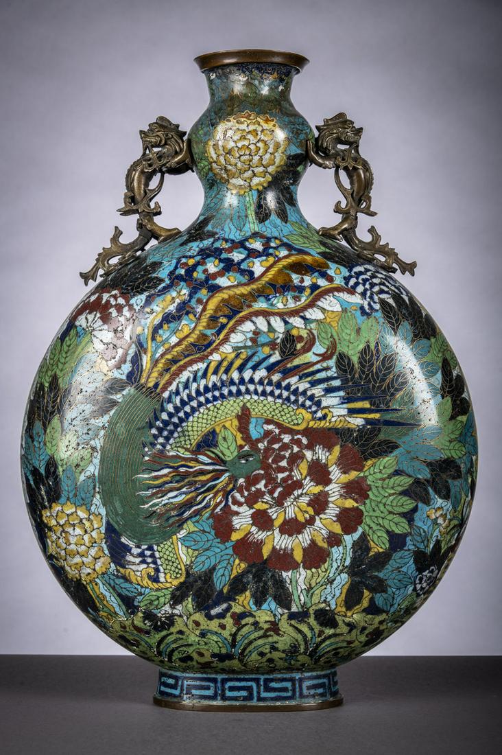 Chinese moonflask in cloisonnÈ 'phoenixes', 19th (1 of 7)