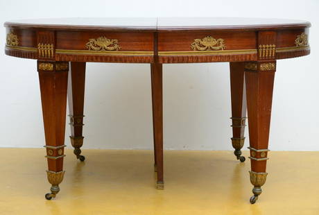 Empire style mahogany table with gilt bronze fittings: Empire style mahogany table with gilt bronze fittings (78x140x104 cm)